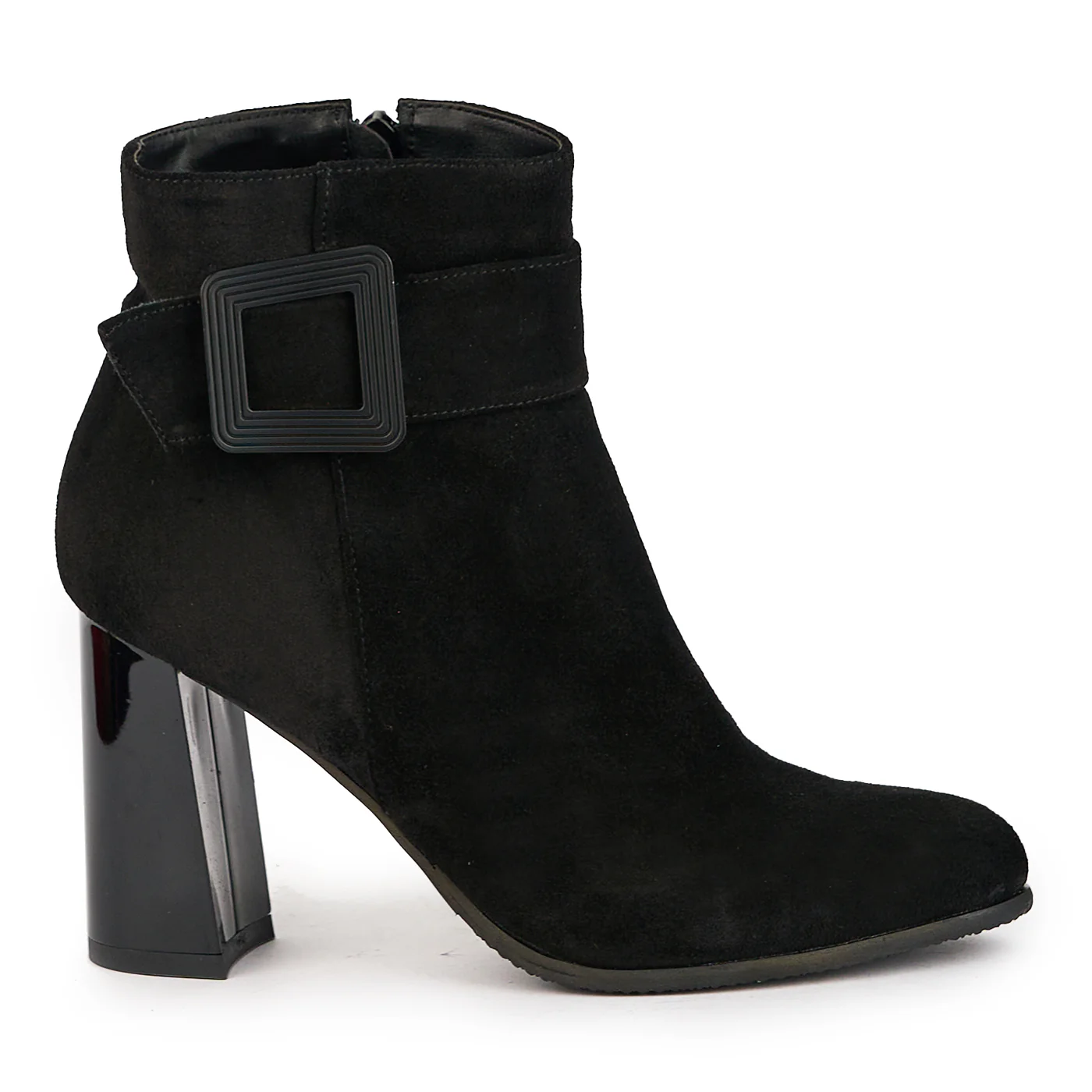 Botine dama din piele naturala neagra cu toc gros 9 cm 17301