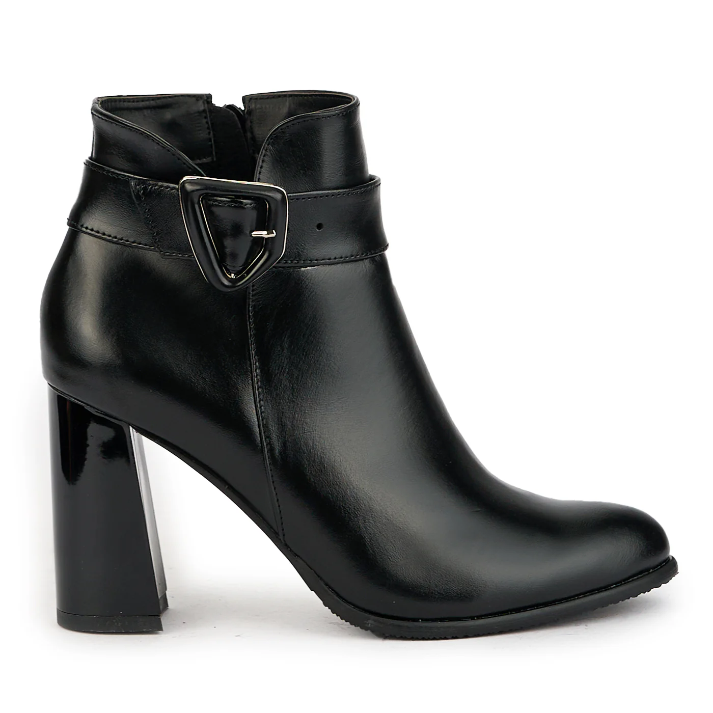 Botine dama din piele naturala neagra cu toc gros 9 cm 17353