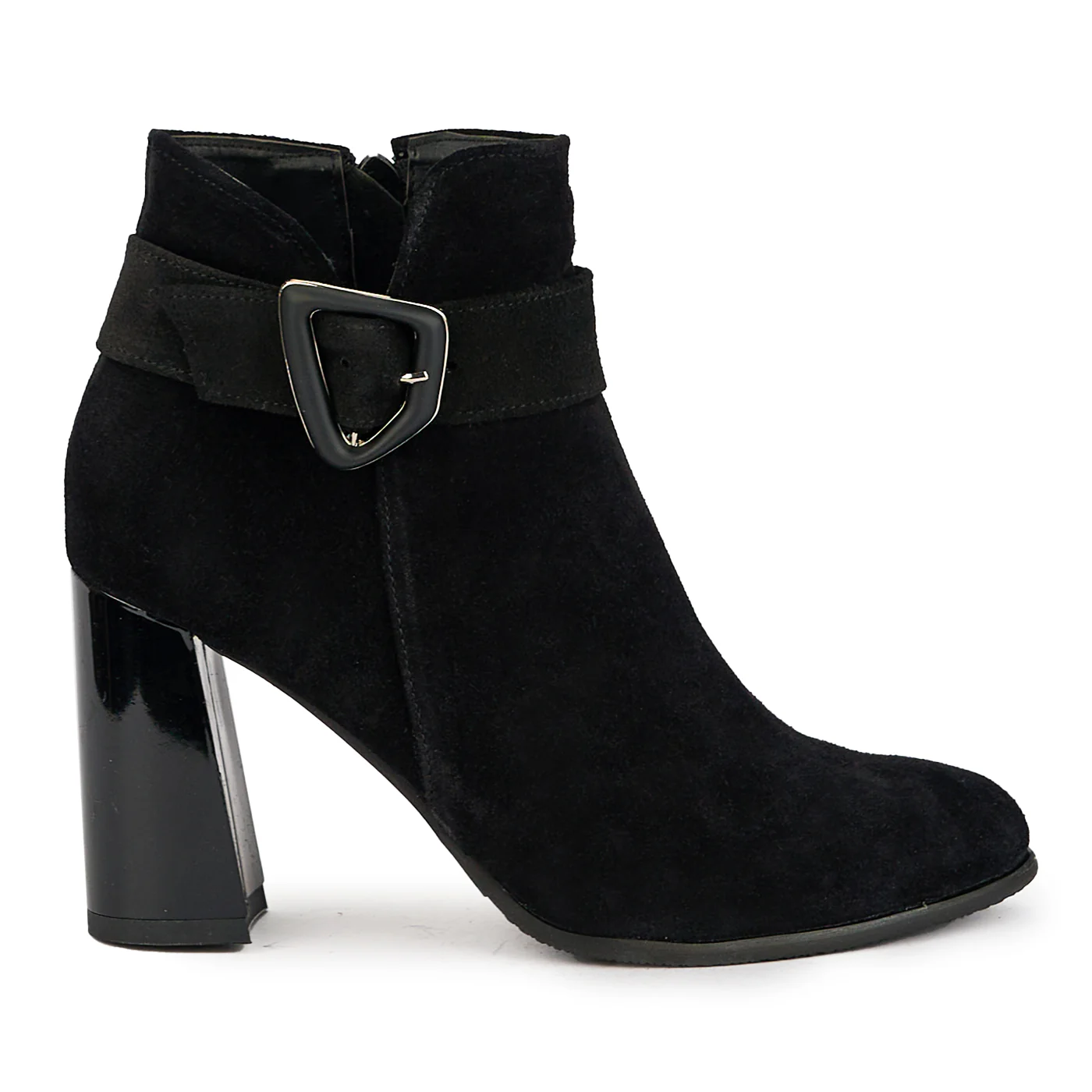 Botine dama din piele naturala neagra cu toc gros 9 cm 17354