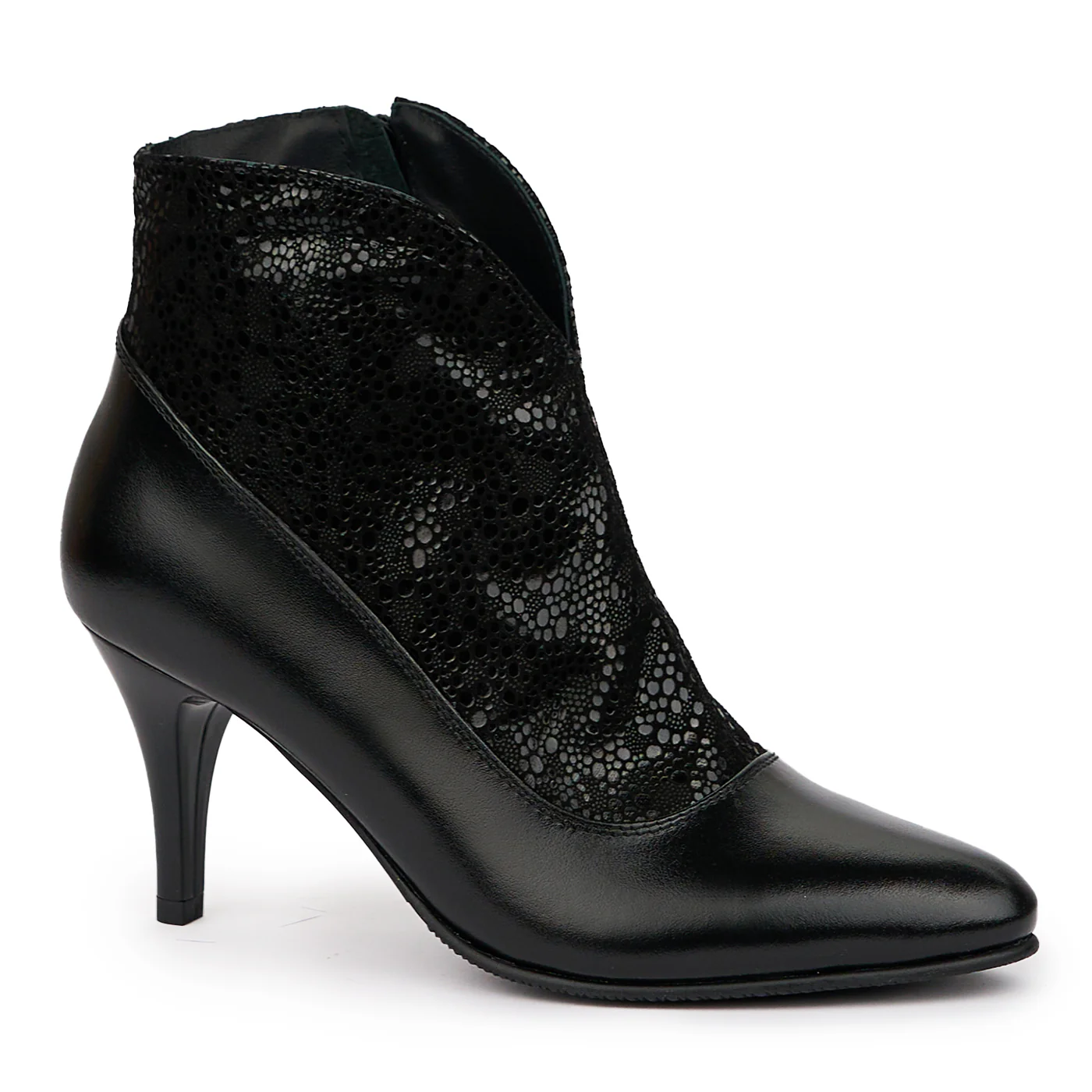 Botine dama din piele naturala neagra cu toc subtire 6 cm 14325