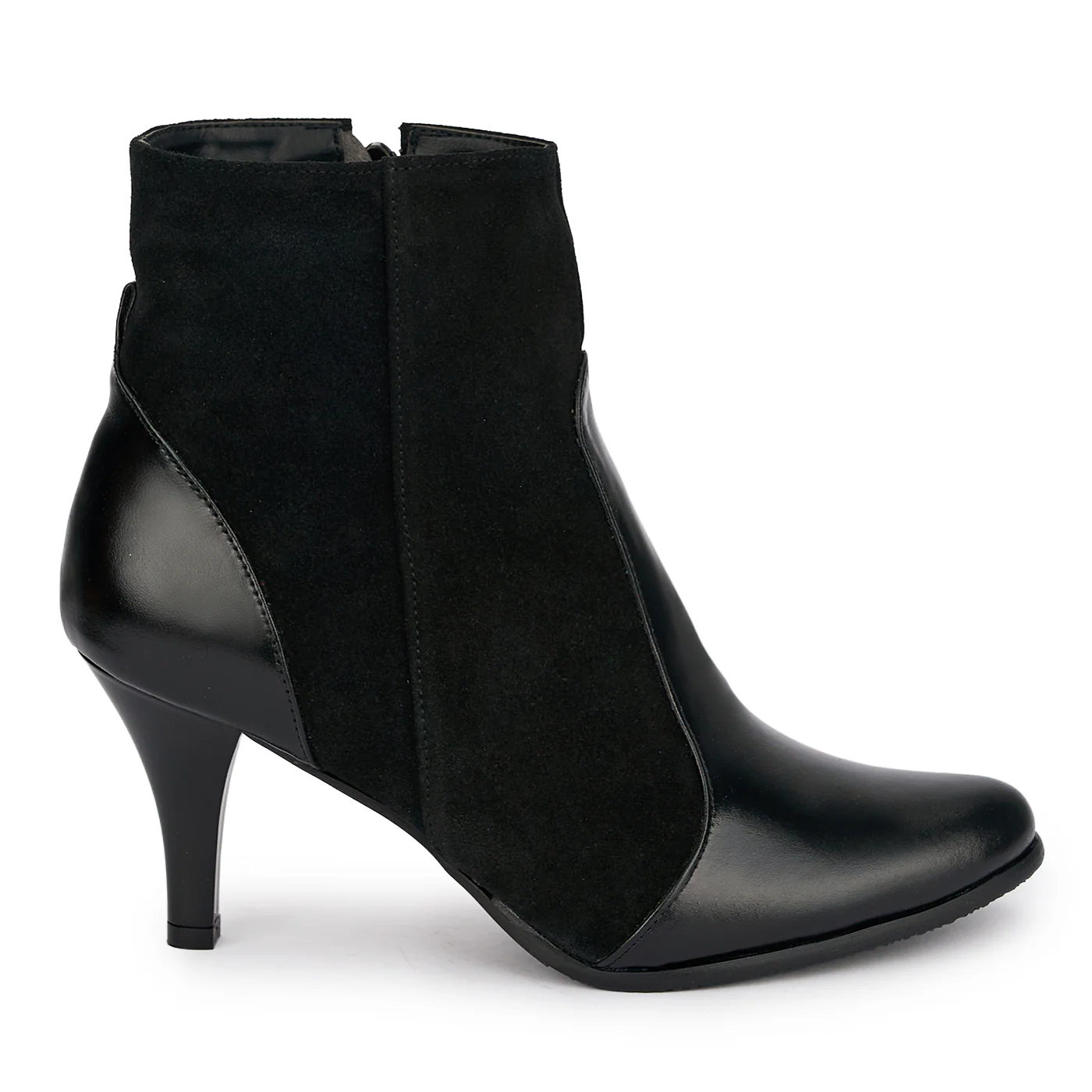 Botine dama din piele naturala neagra cu toc subtire 7.5 cm 18891