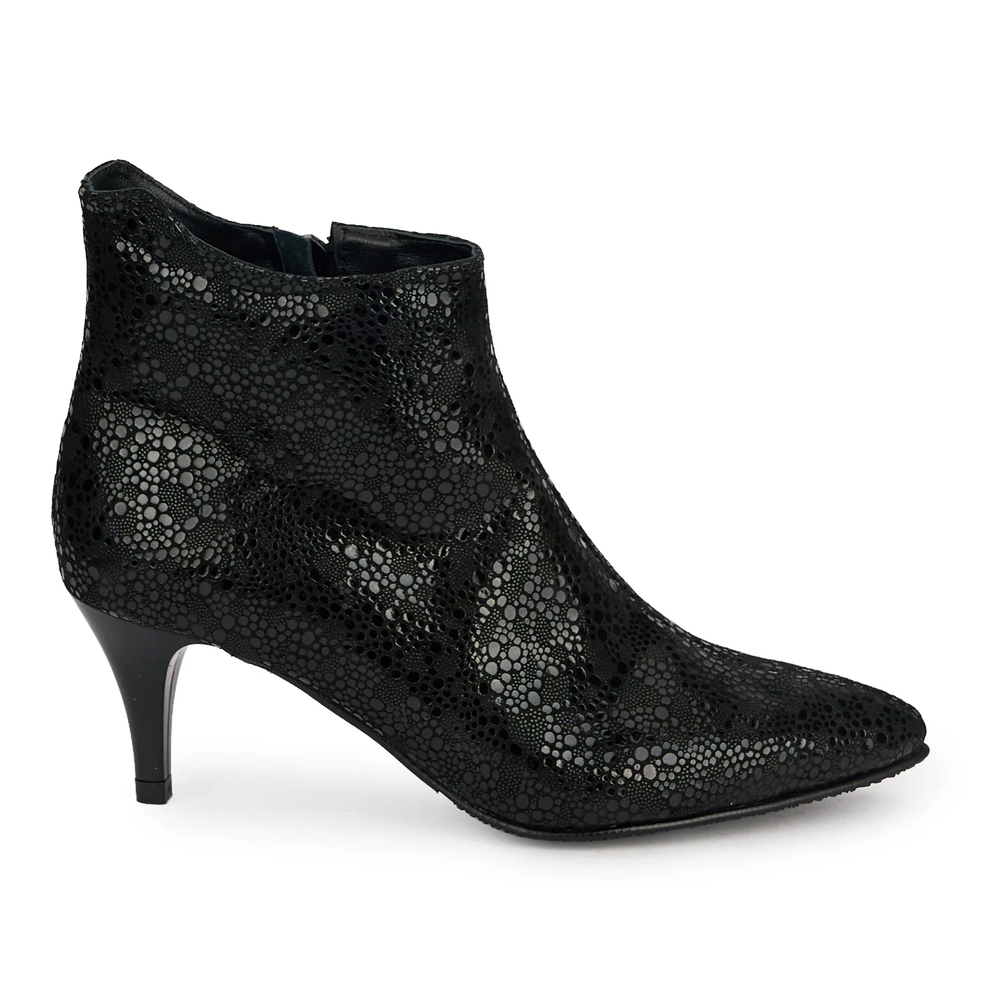 Botine dama din piele naturala neagra cu toc subtire 7 cm 14557