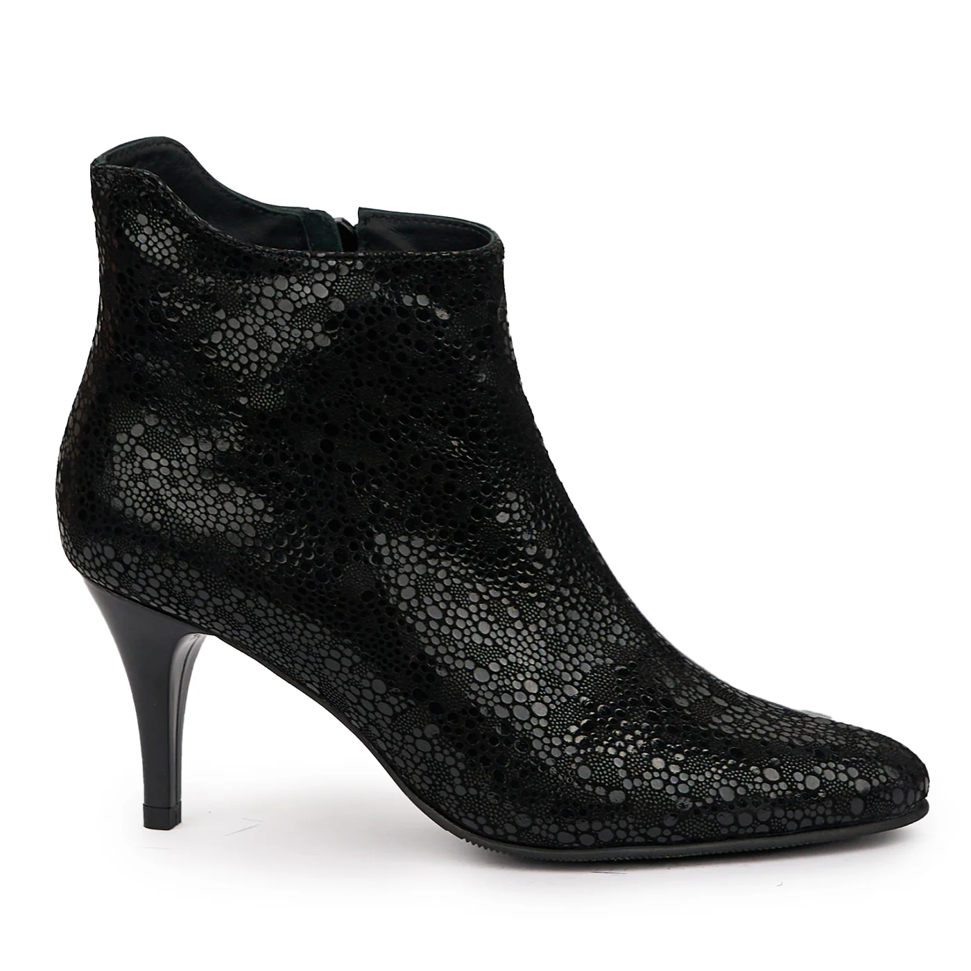 Botine dama din piele naturala neagra cu toc subtire 8 cm 14313