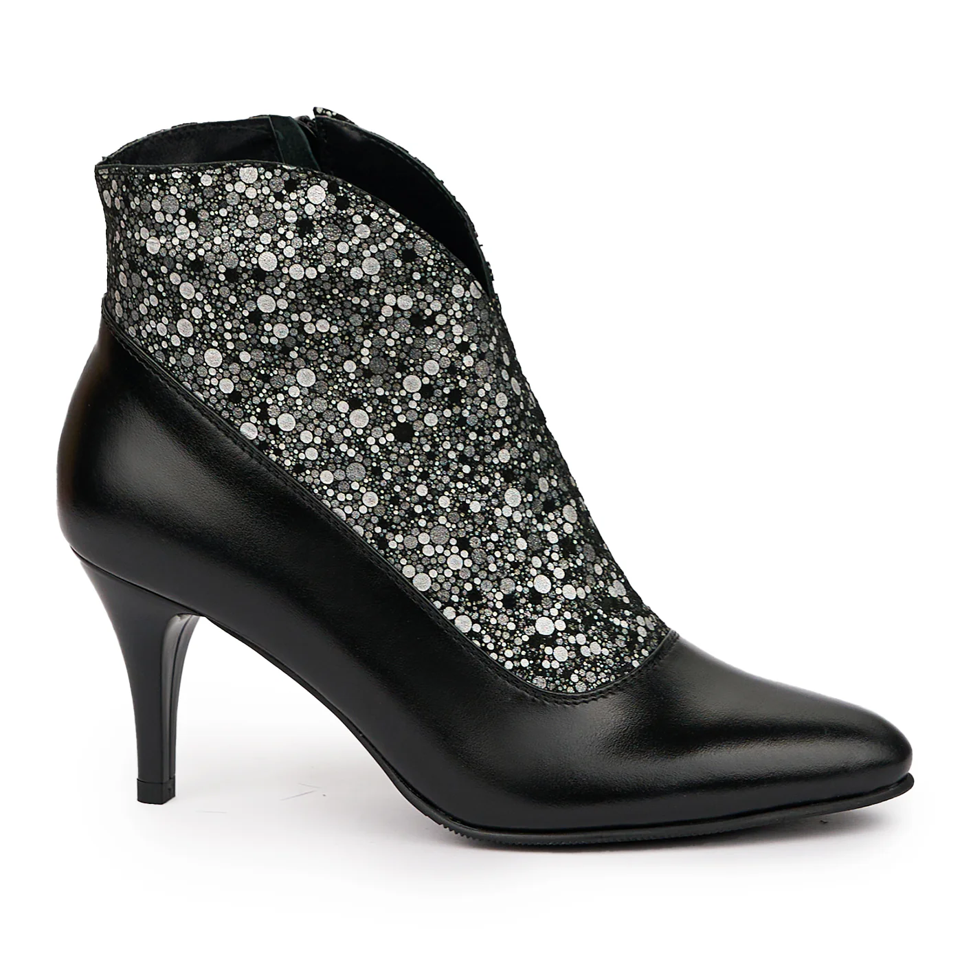 Botine dama din piele naturala neagra cu toc subtire 8 cm 14314