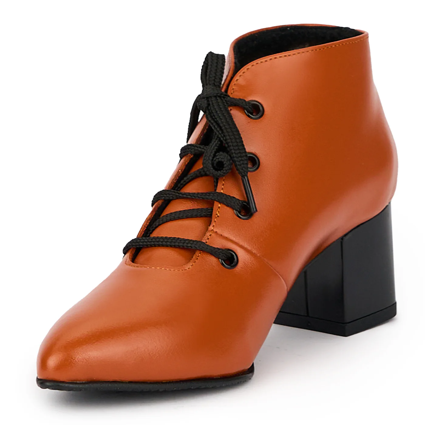 Botine dama din piele naturala portocalie cu toc gros 5.5 cm 15493 - Image 3