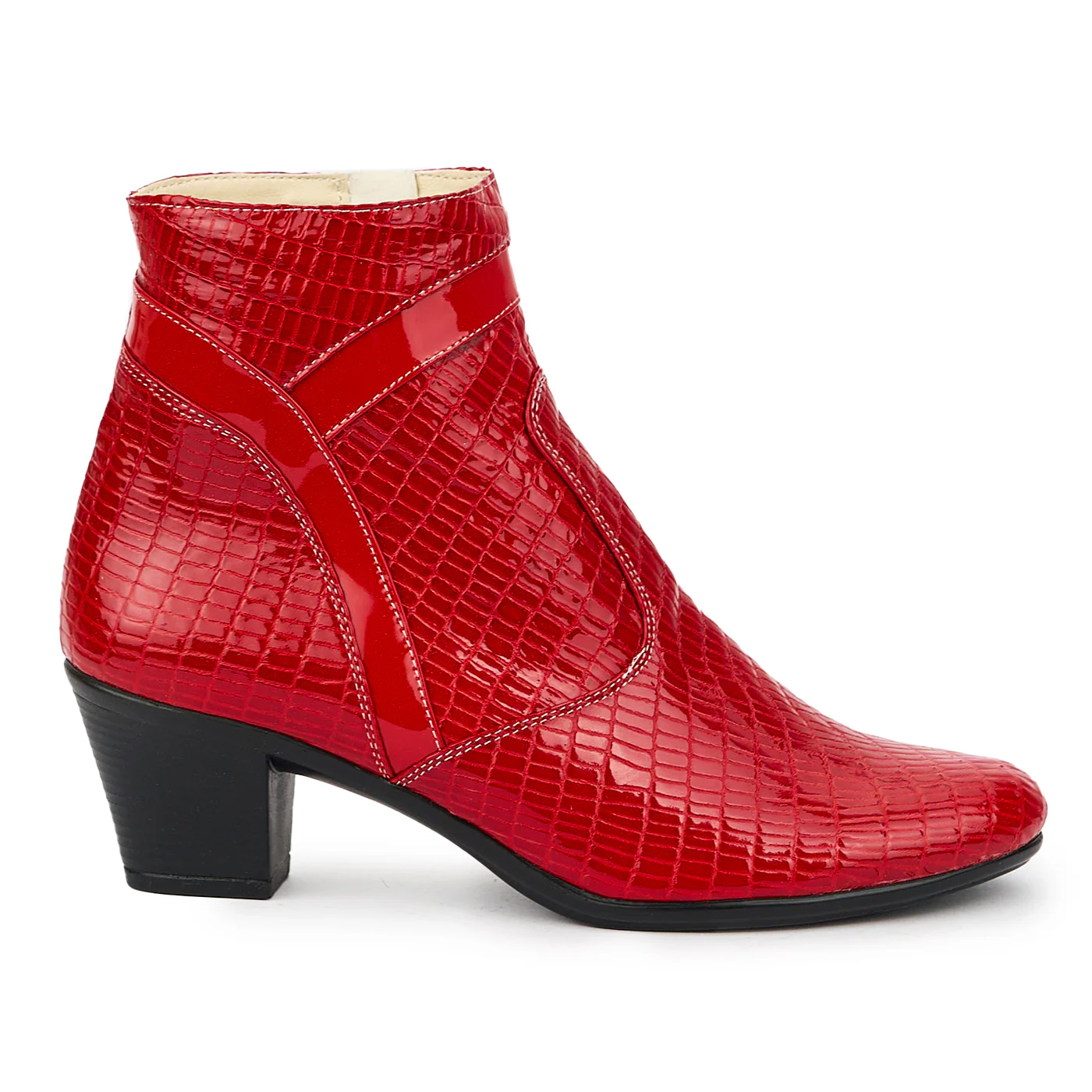 Botine dama din piele naturala rosie cu toc 6 cm 14790