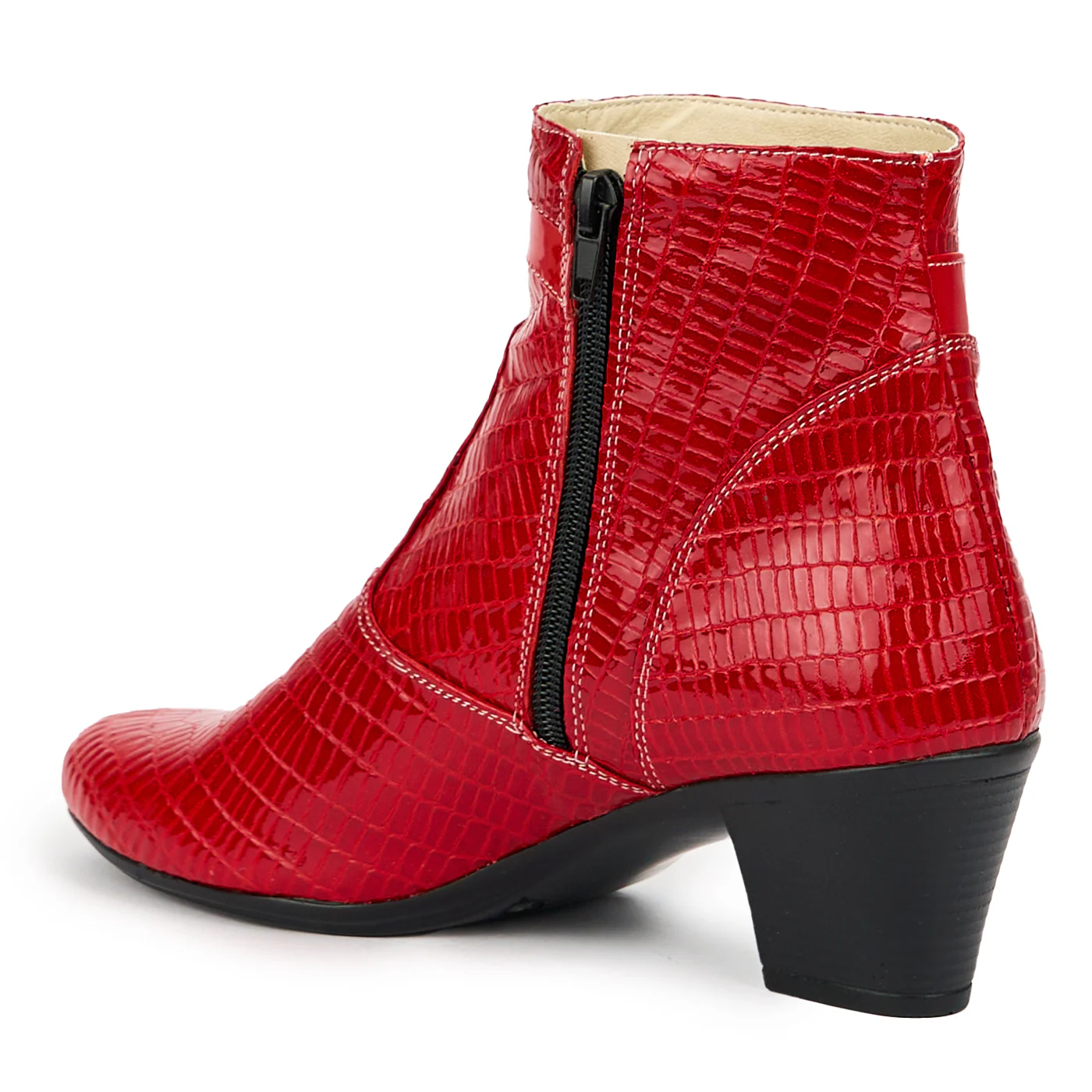 Botine dama din piele naturala rosie cu toc 6 cm 14790 - Image 2