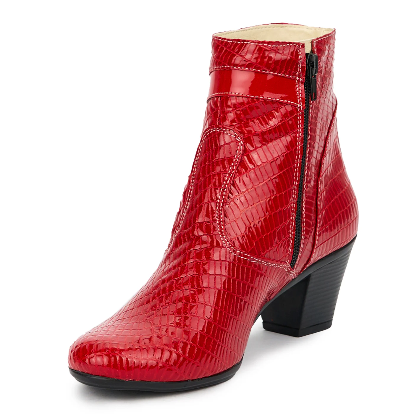 Botine dama din piele naturala rosie cu toc 6 cm 14790 - Image 3