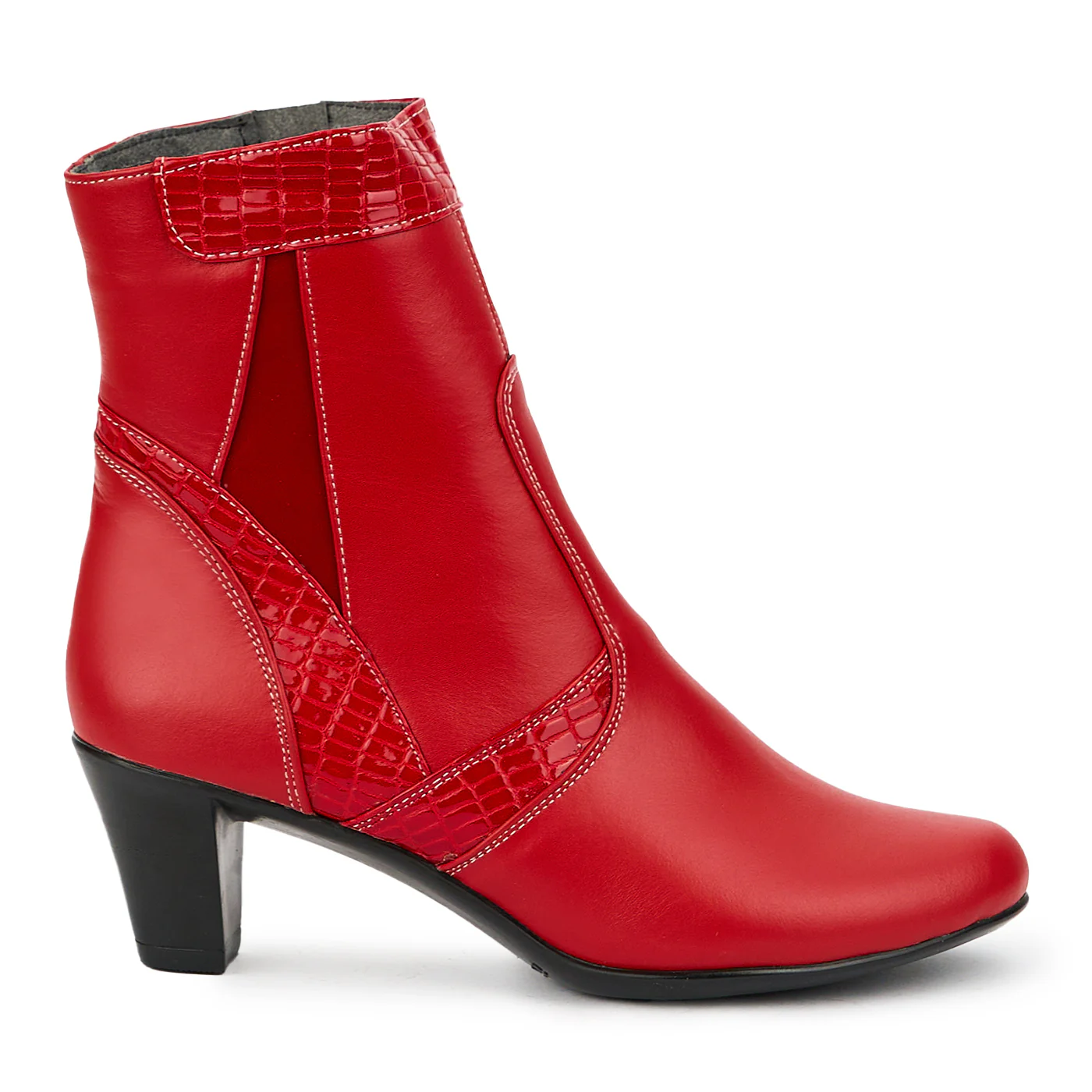 Botine dama din piele naturala rosie cu toc 6 cm 14791
