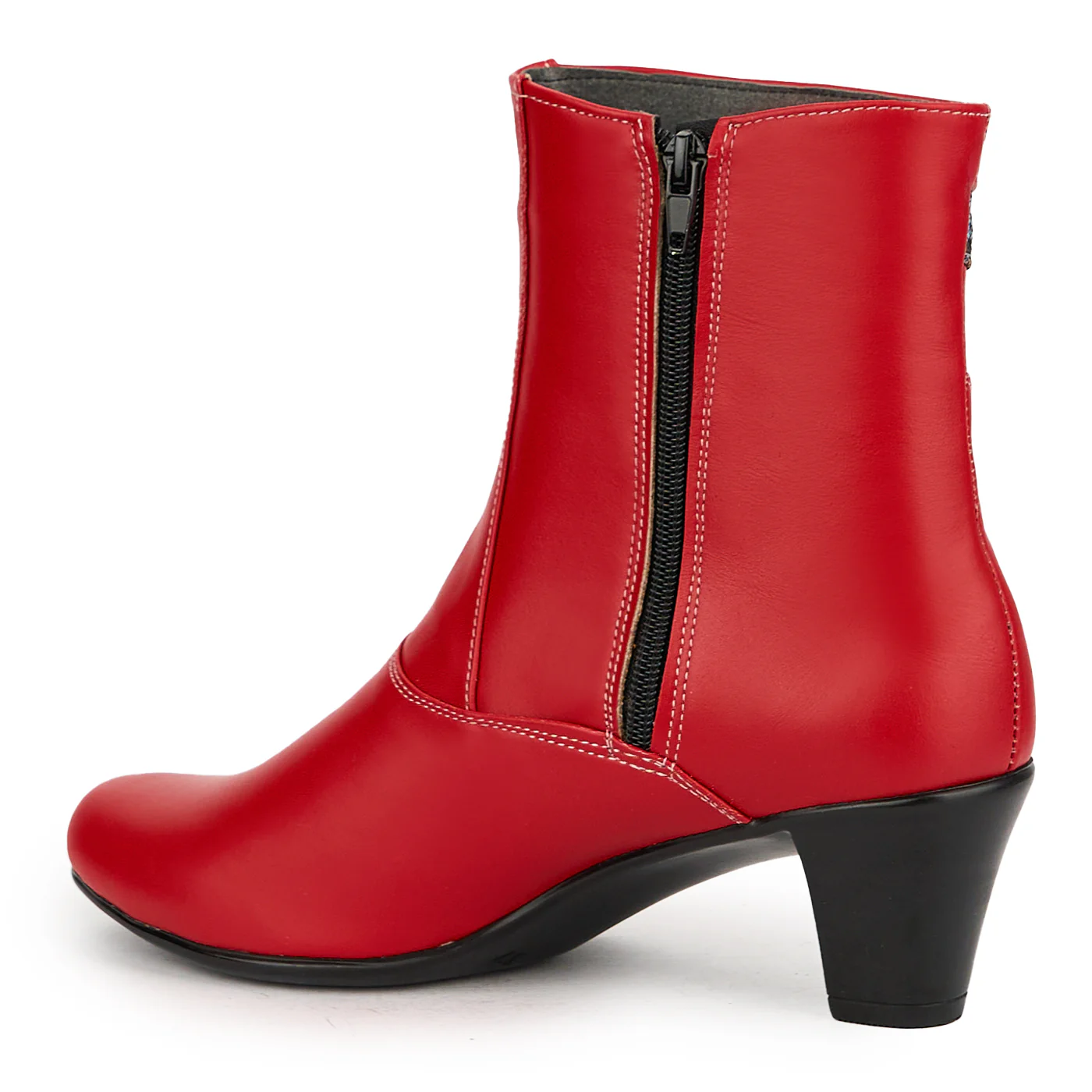 Botine dama din piele naturala rosie cu toc 6 cm 15078 - Image 2