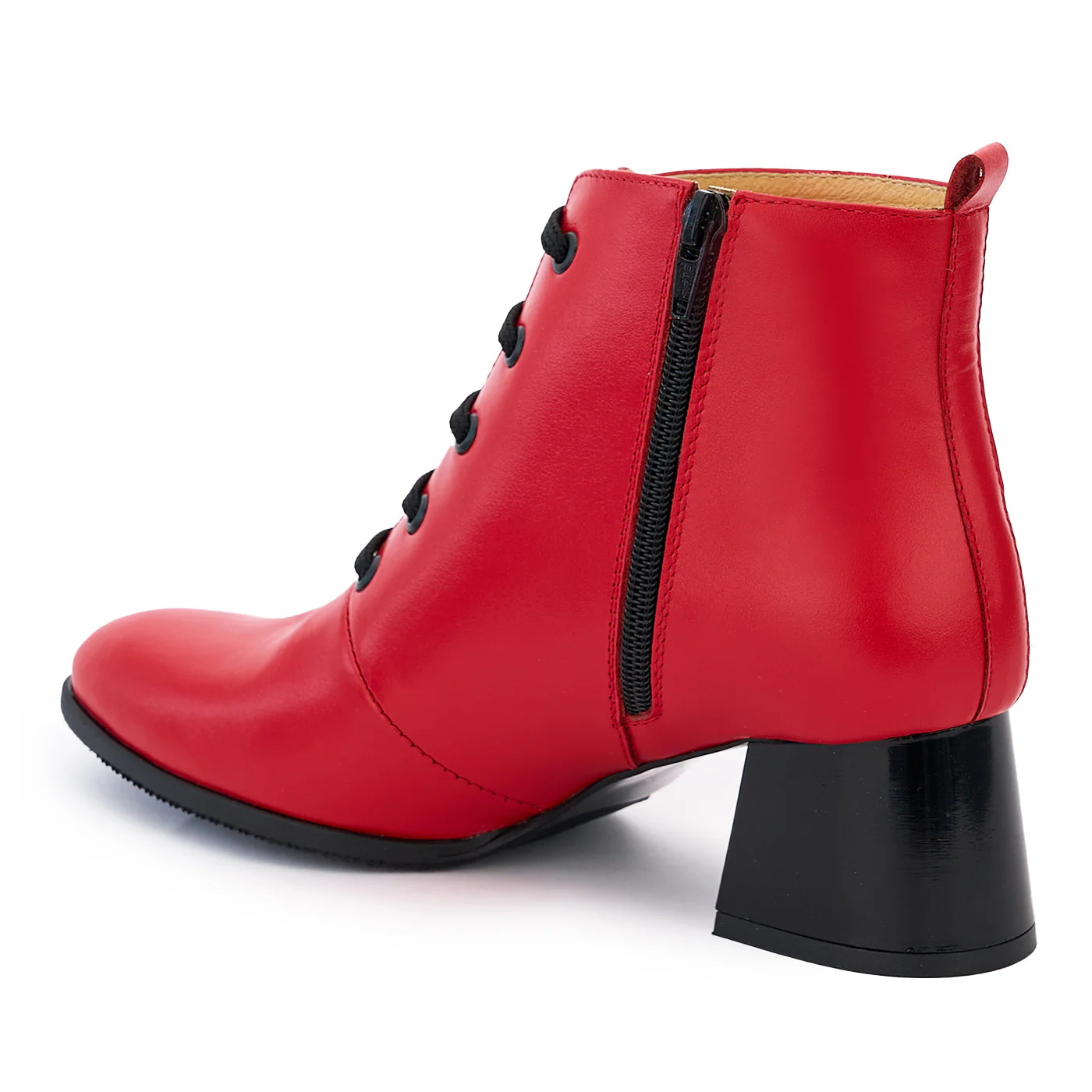 Botine dama din piele naturala rosie cu toc gros 14217 - Image 2