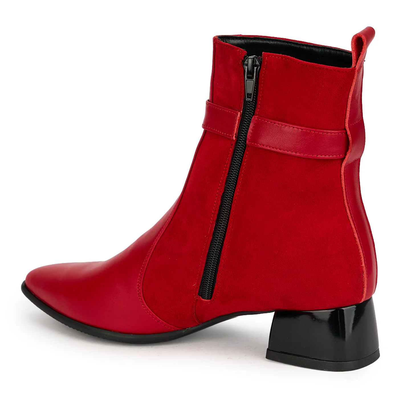 Botine dama din piele naturala rosie cu toc gros 4 cm 19146 - Image 2