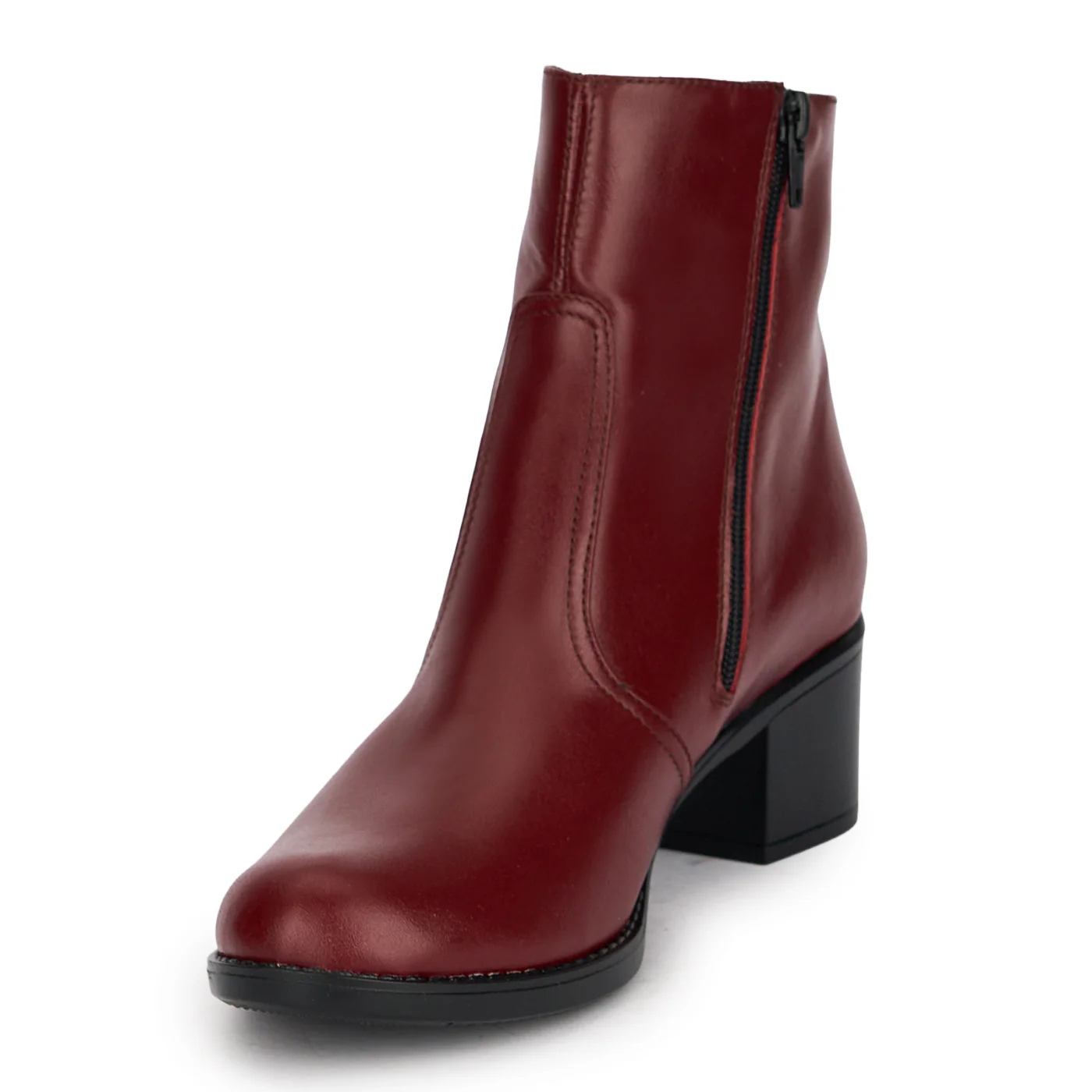 Botine dama din piele naturala rosie cu toc gros 5 cm 18944 - Image 3