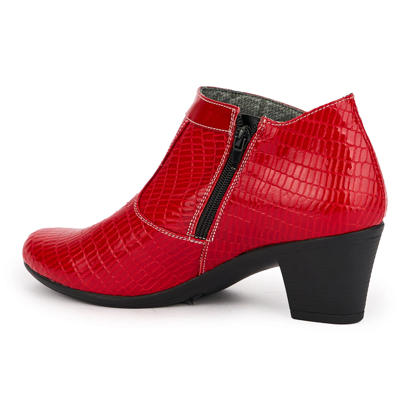 Botine dama din piele naturala rosie cu toc gros 6 cm 16987 - Image 2