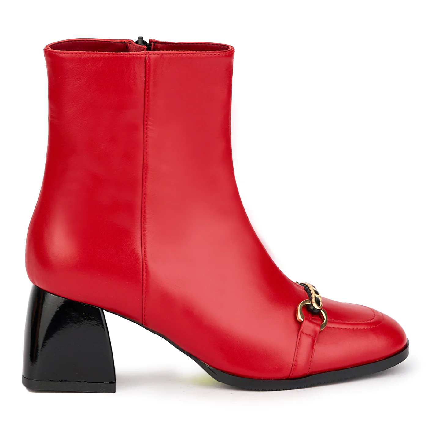 Botine dama din piele naturala rosie cu toc gros 6 cm 17091