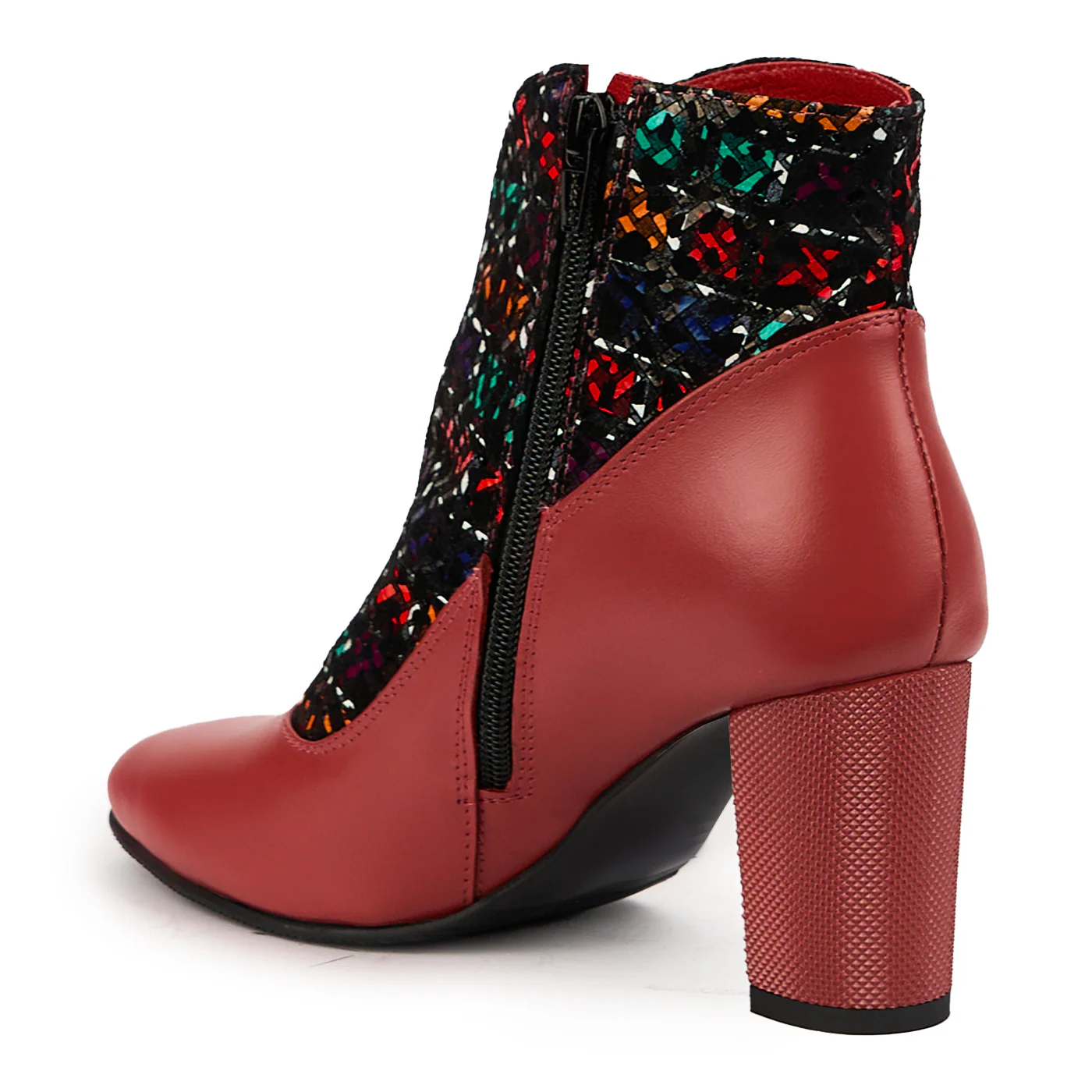 Botine dama din piele naturala rosie cu toc gros 7.5 cm 14626 - Image 2