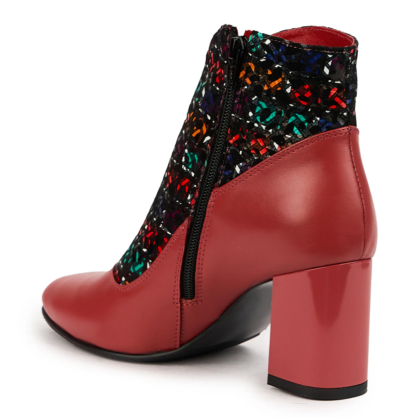 Botine dama din piele naturala rosie cu toc gros 7.5 cm 14627 - Image 2
