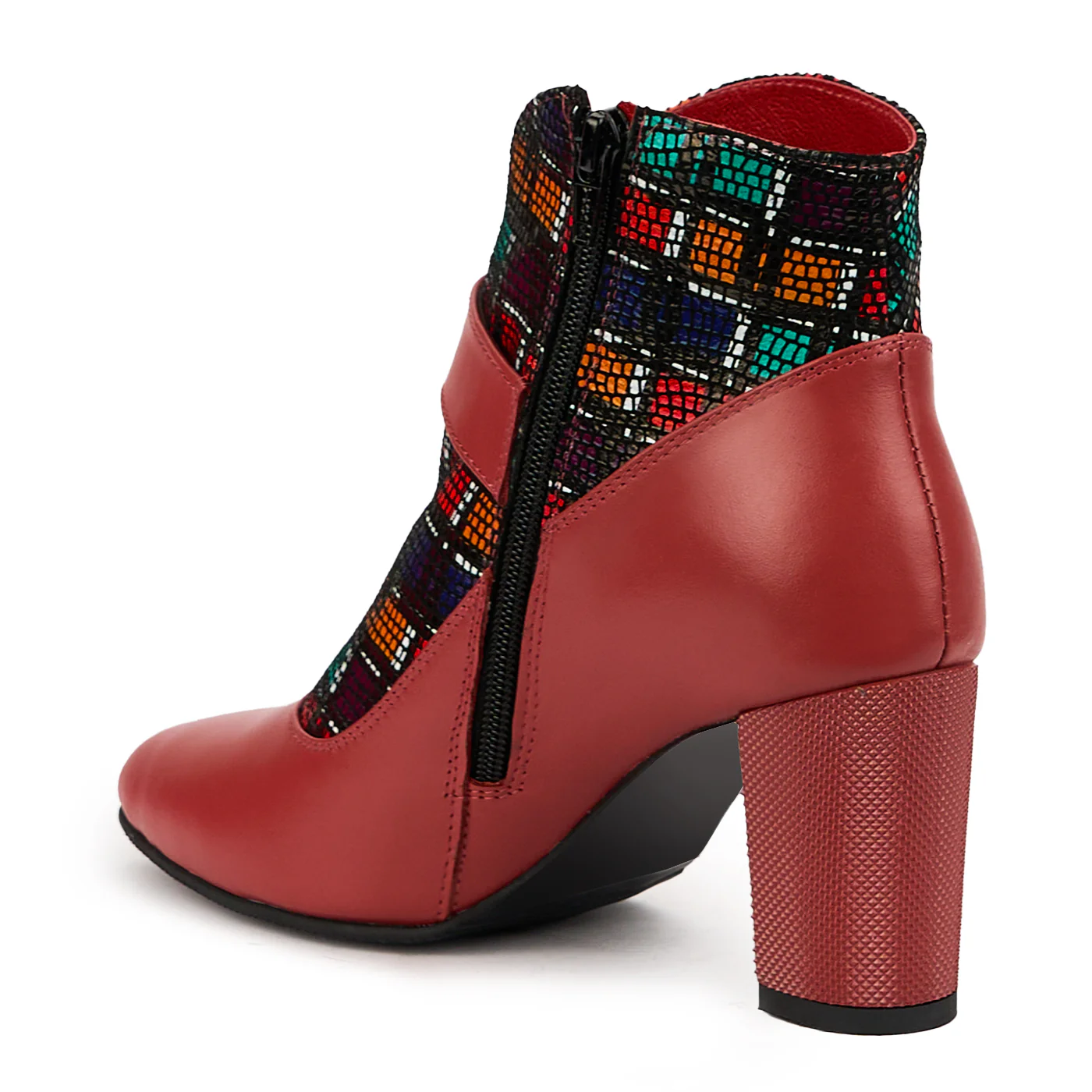 Botine dama din piele naturala rosie cu toc gros 7.5 cm 14628 - Image 2
