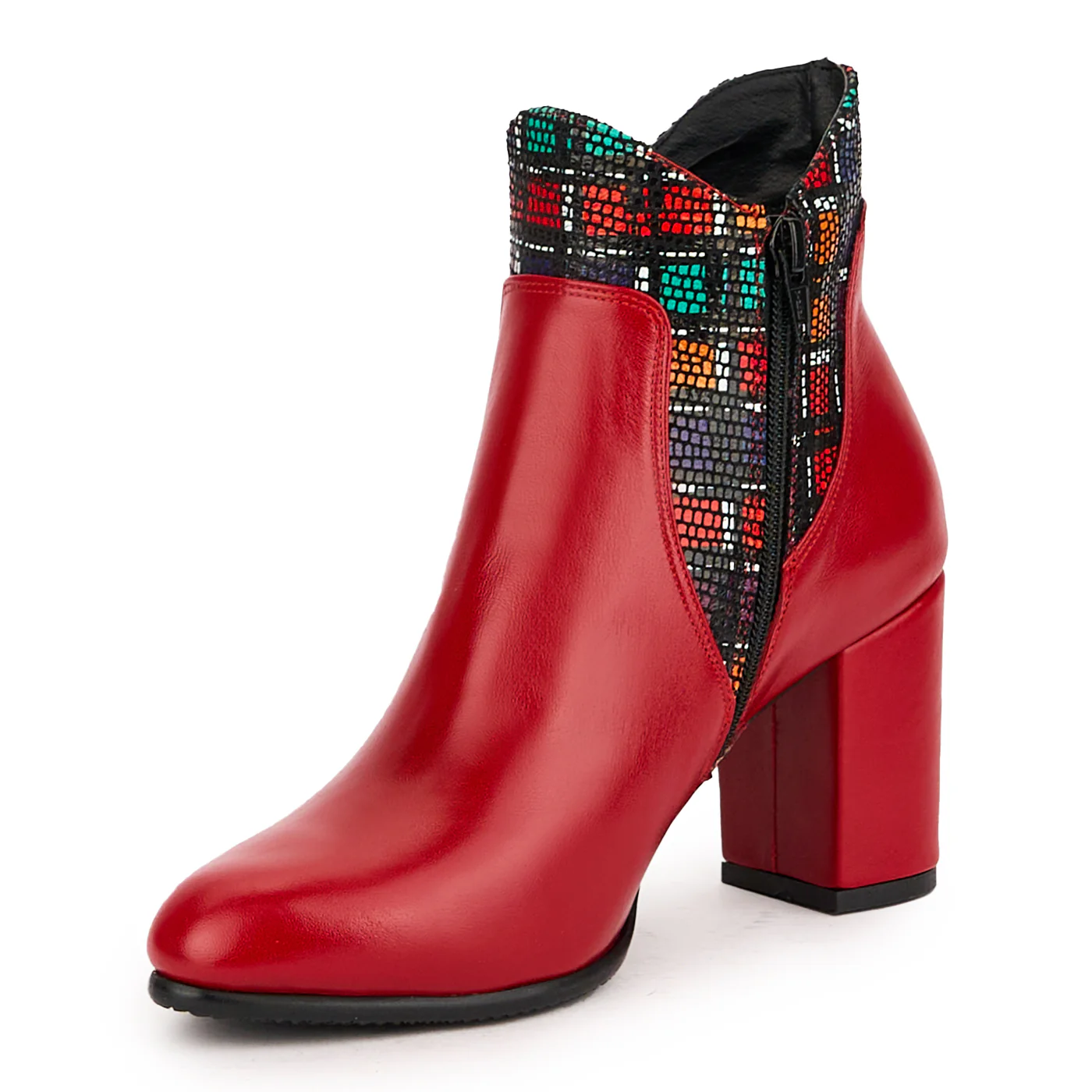 Botine dama din piele naturala rosie cu toc gros 7.5 cm 16699 - Image 3