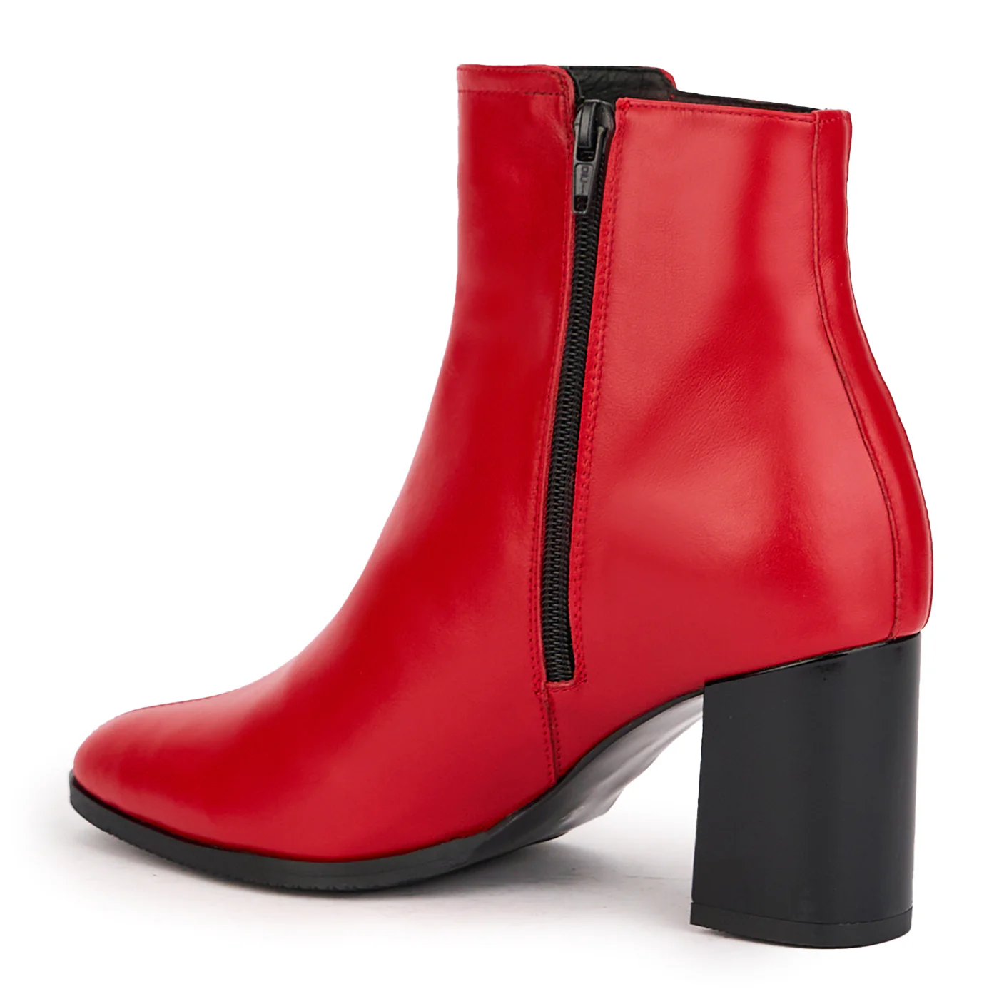 Botine dama din piele naturala rosie cu toc gros 7.5 cm 17095 - Image 2