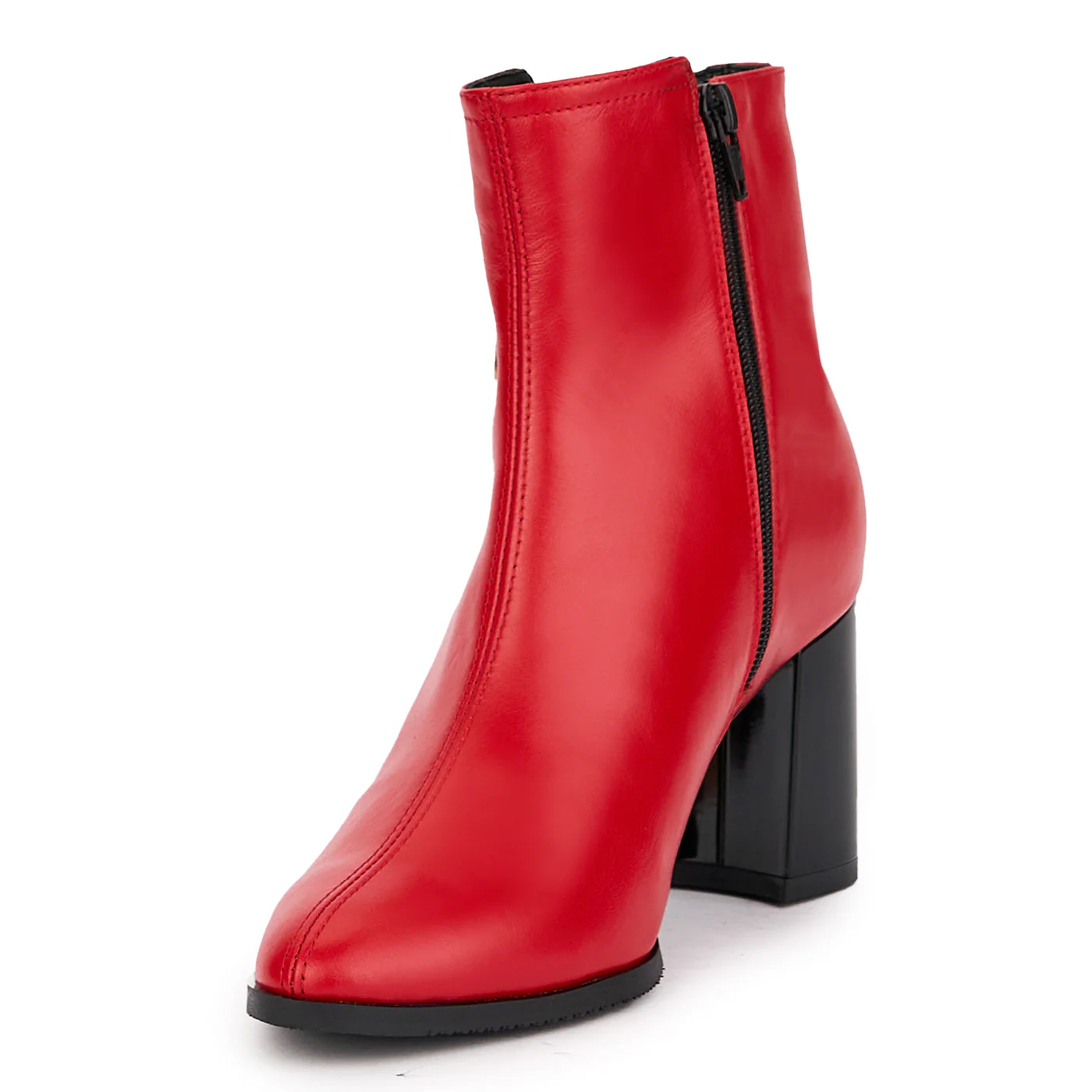 Botine dama din piele naturala rosie cu toc gros 7.5 cm 17095 - Image 3
