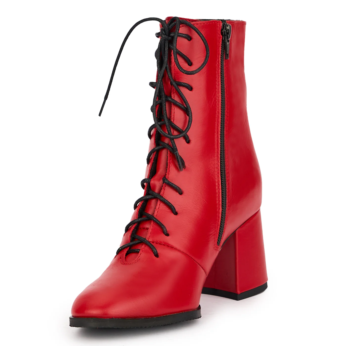 Botine dama din piele naturala rosie cu toc gros 7 cm 17118 - Image 3