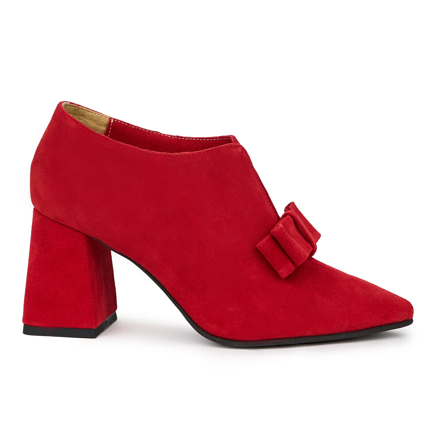 Botine dama din piele naturala rosie cu toc gros 8 cm 14274