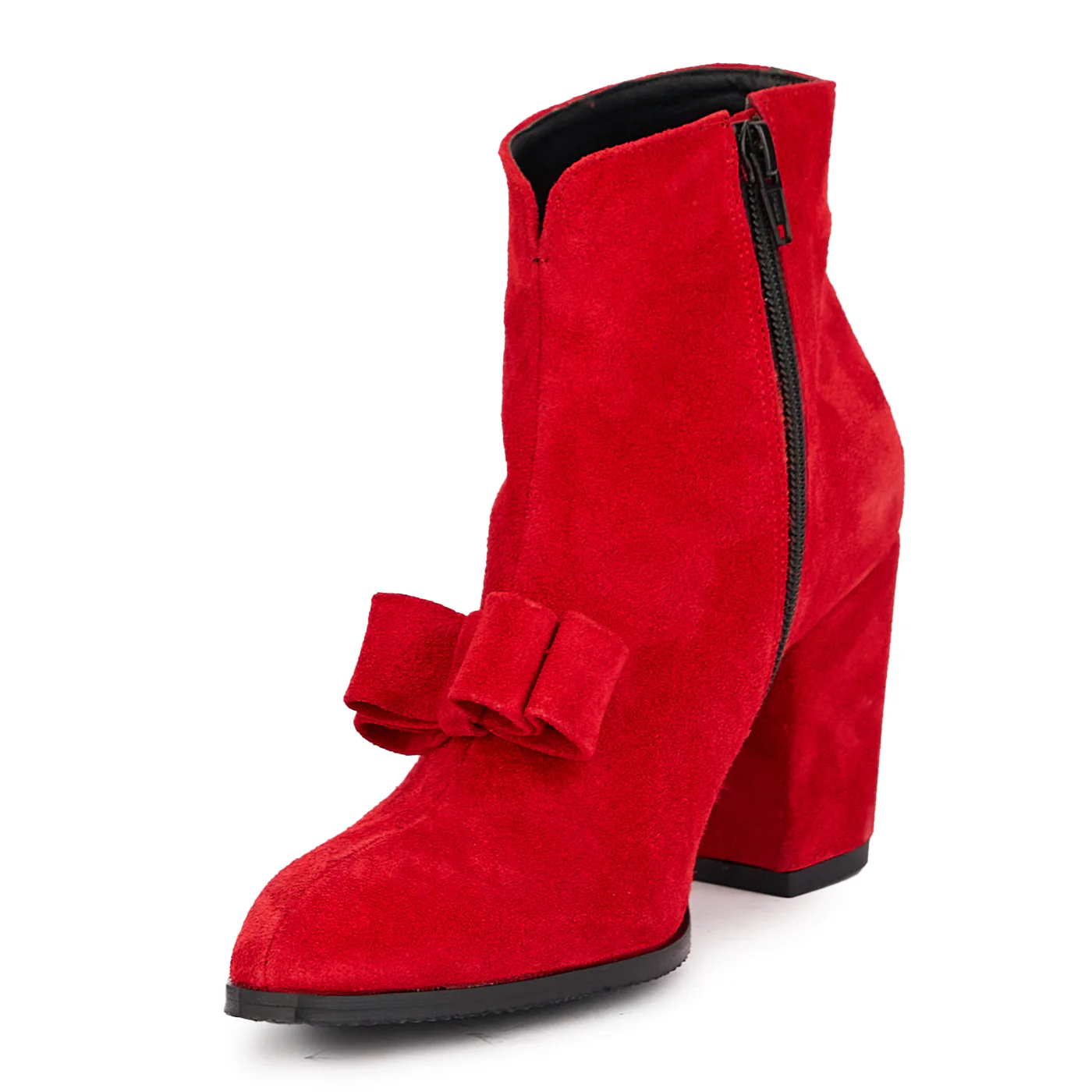 Botine dama din piele naturala rosie cu toc gros 8 cm 17110 - Image 3