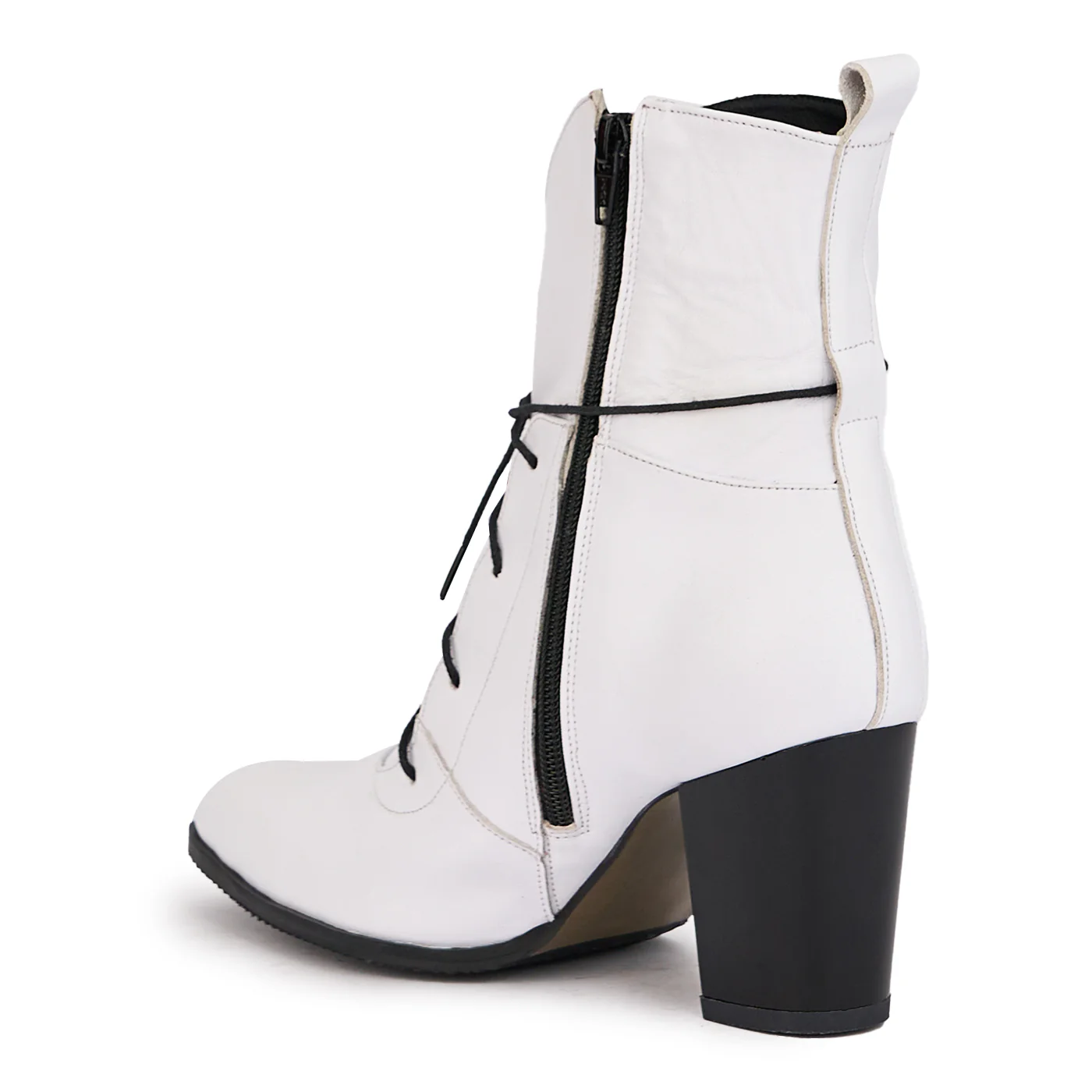 Botine dama din piele naturala alba cu toc gros 8 cm 17111 - Image 2