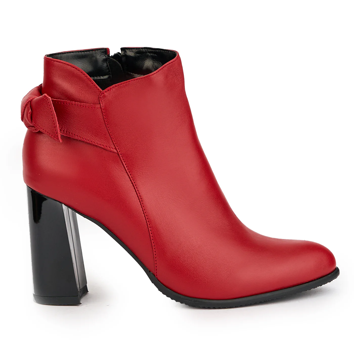 Botine dama din piele naturala rosie cu toc gros 9.5 cm 17259
