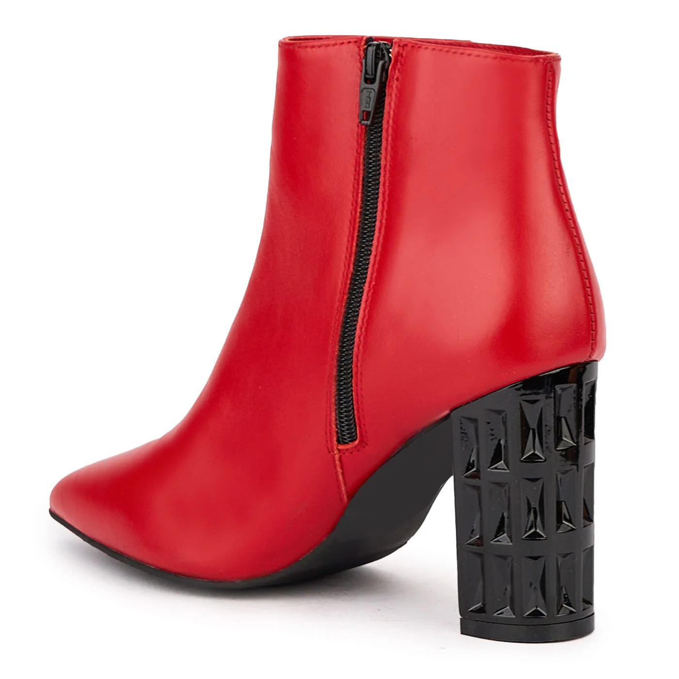 Botine dama din piele naturala rosie cu toc gros 9 cm 17131 - Image 2