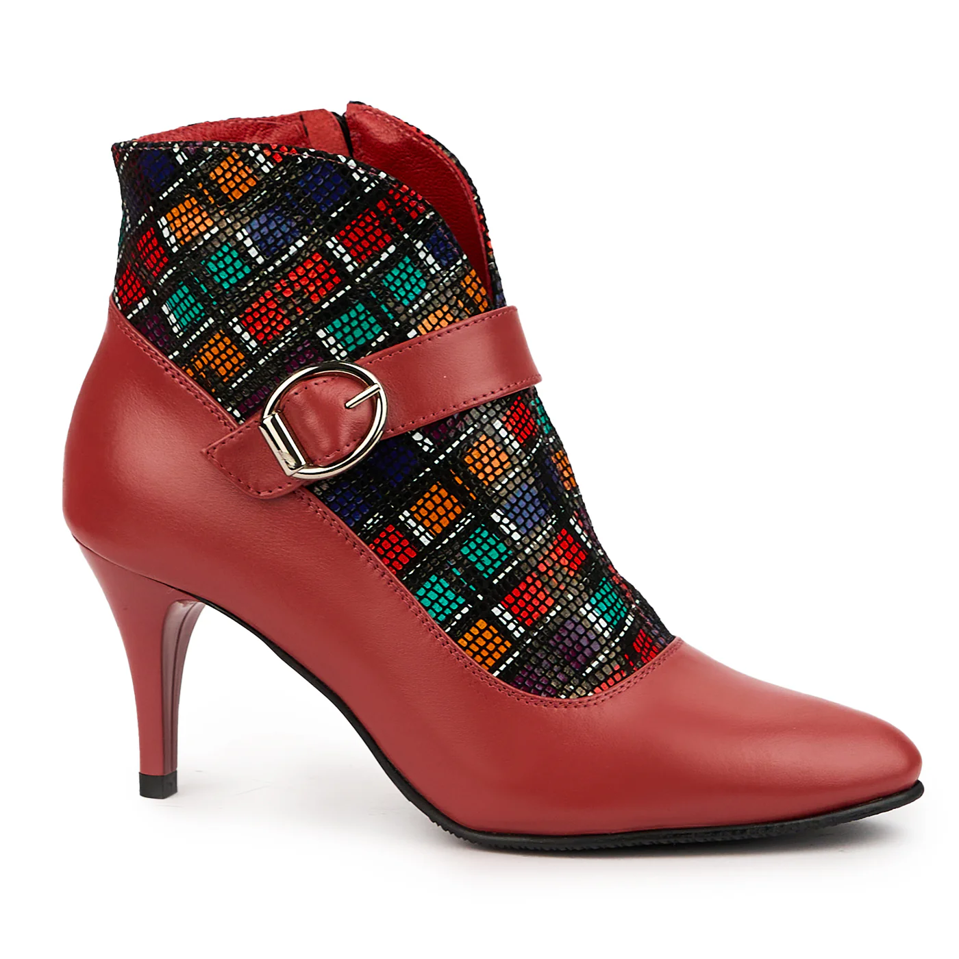 Botine dama din piele naturala rosie cu toc subtire 8 cm 14625