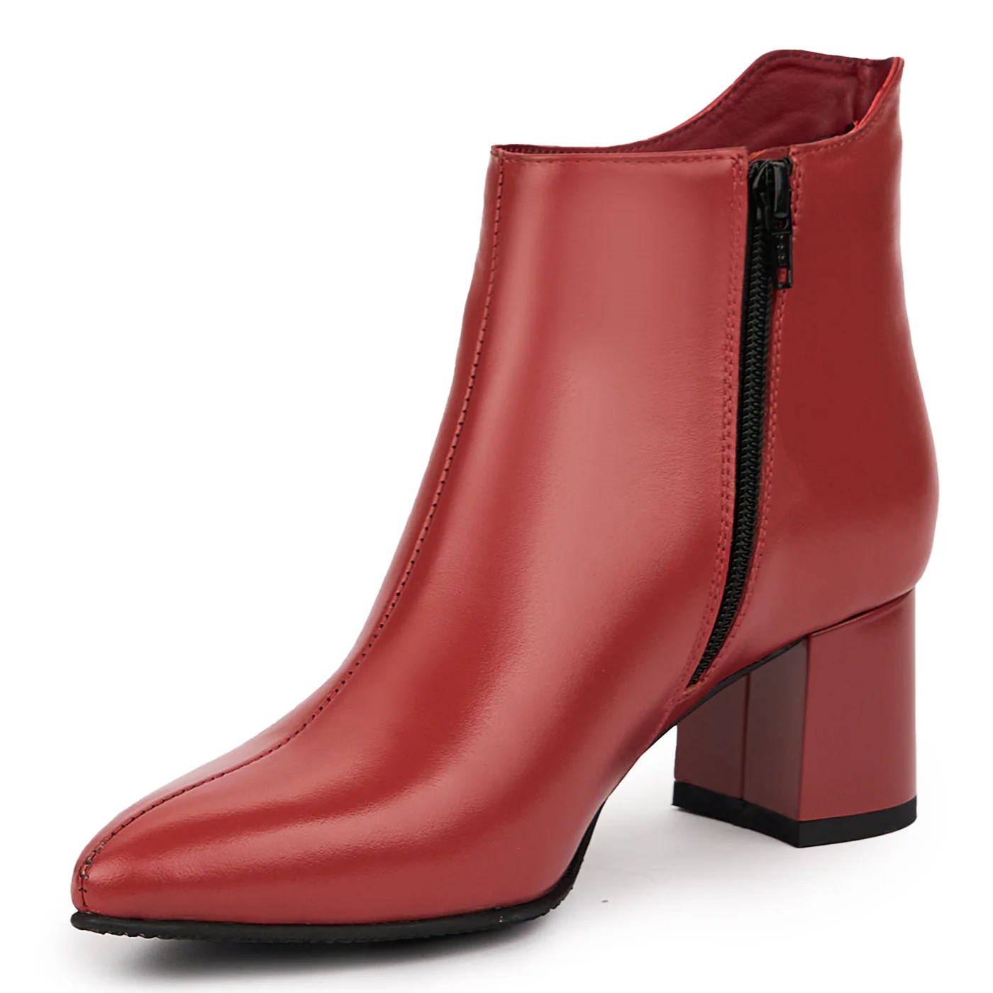 Botine dama din piele naturala rosu-caramiziu cu toc gros 6 cm 14316 - Image 3