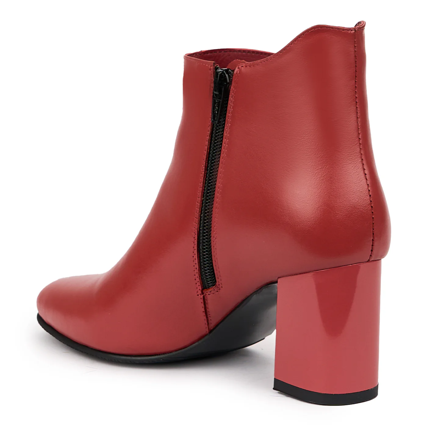 Botine dama din piele naturala rosu-caramiziu cu toc gros 7.5 cm 14320 - Image 2