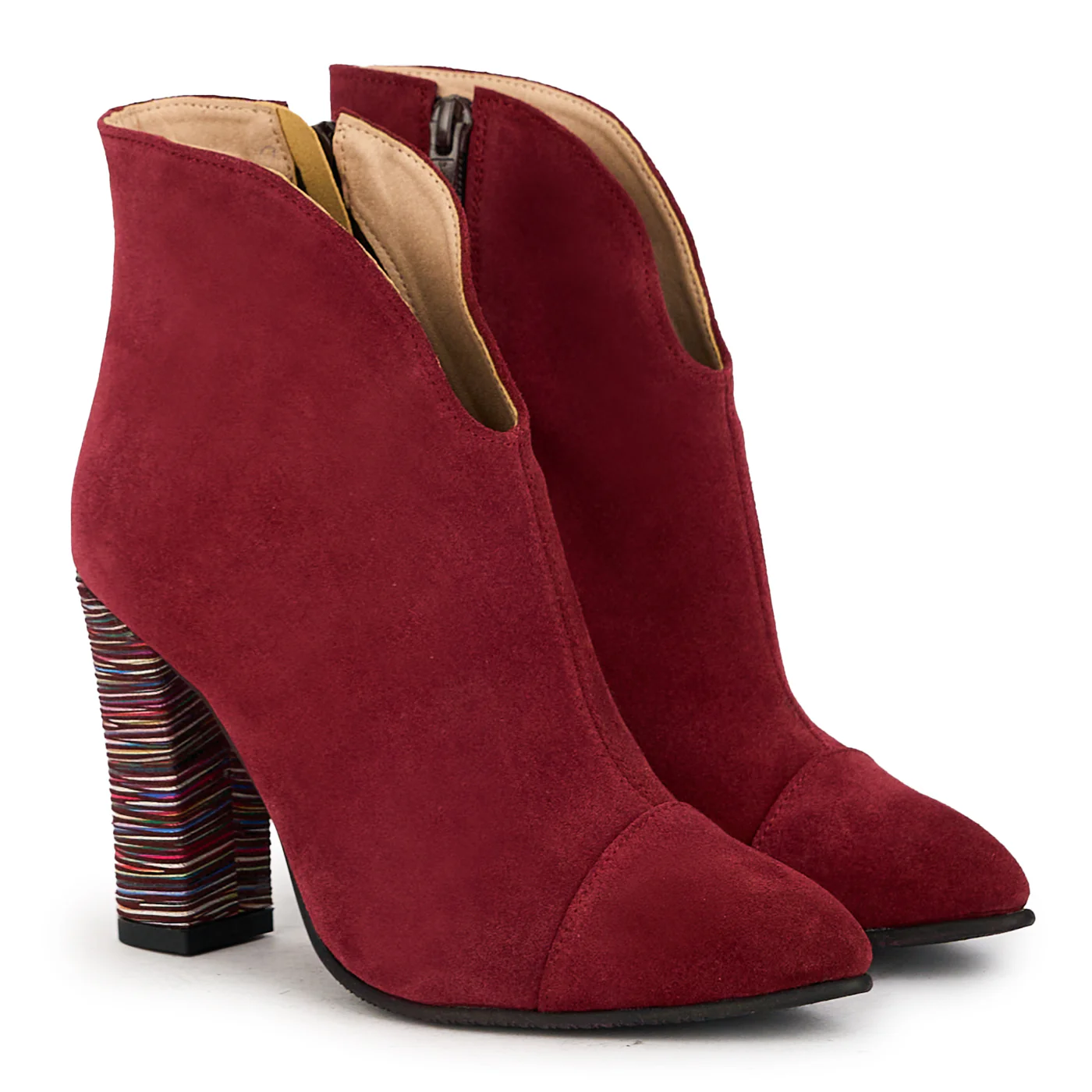 Botine dama din piele naturala rosu-grena cu toc 9 cm 17365 - Image 4