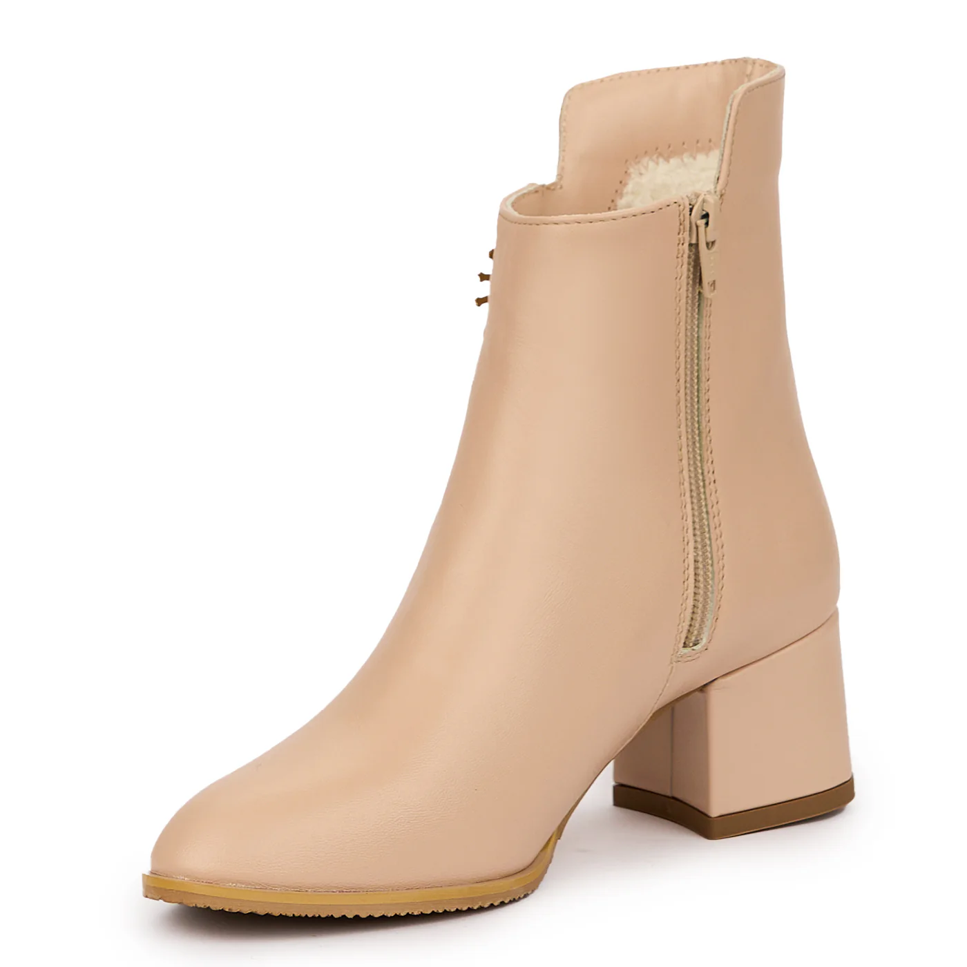 Botine dama din piele naturala roz - nude cu toc gros 5.5 cm 14263 - Image 3