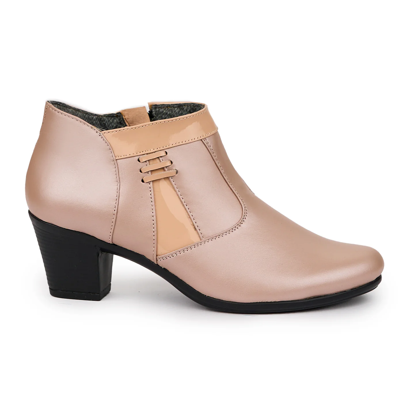 Botine dama din piele naturala roz - nude sidefat 14305