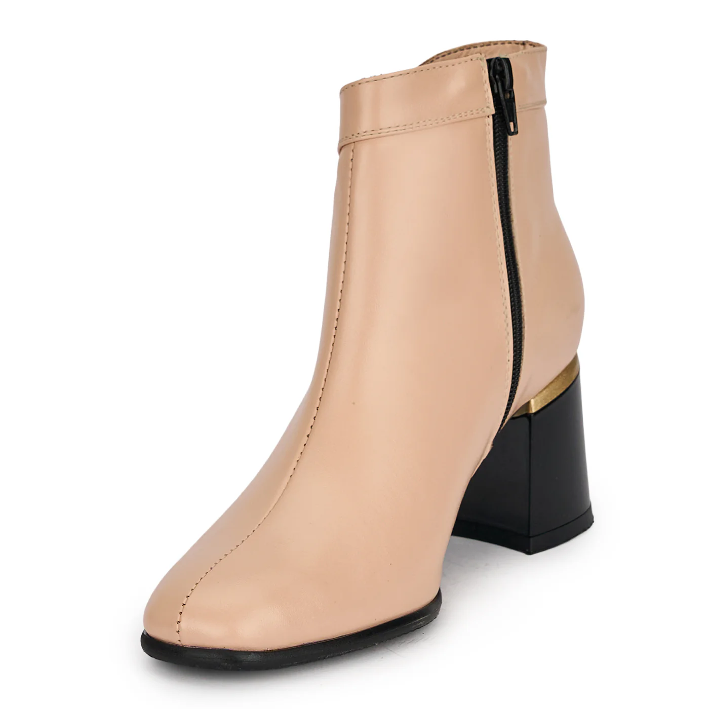 Botine dama din piele naturala roz pudra cu toc gros 6.5 cm 18914 - Image 3