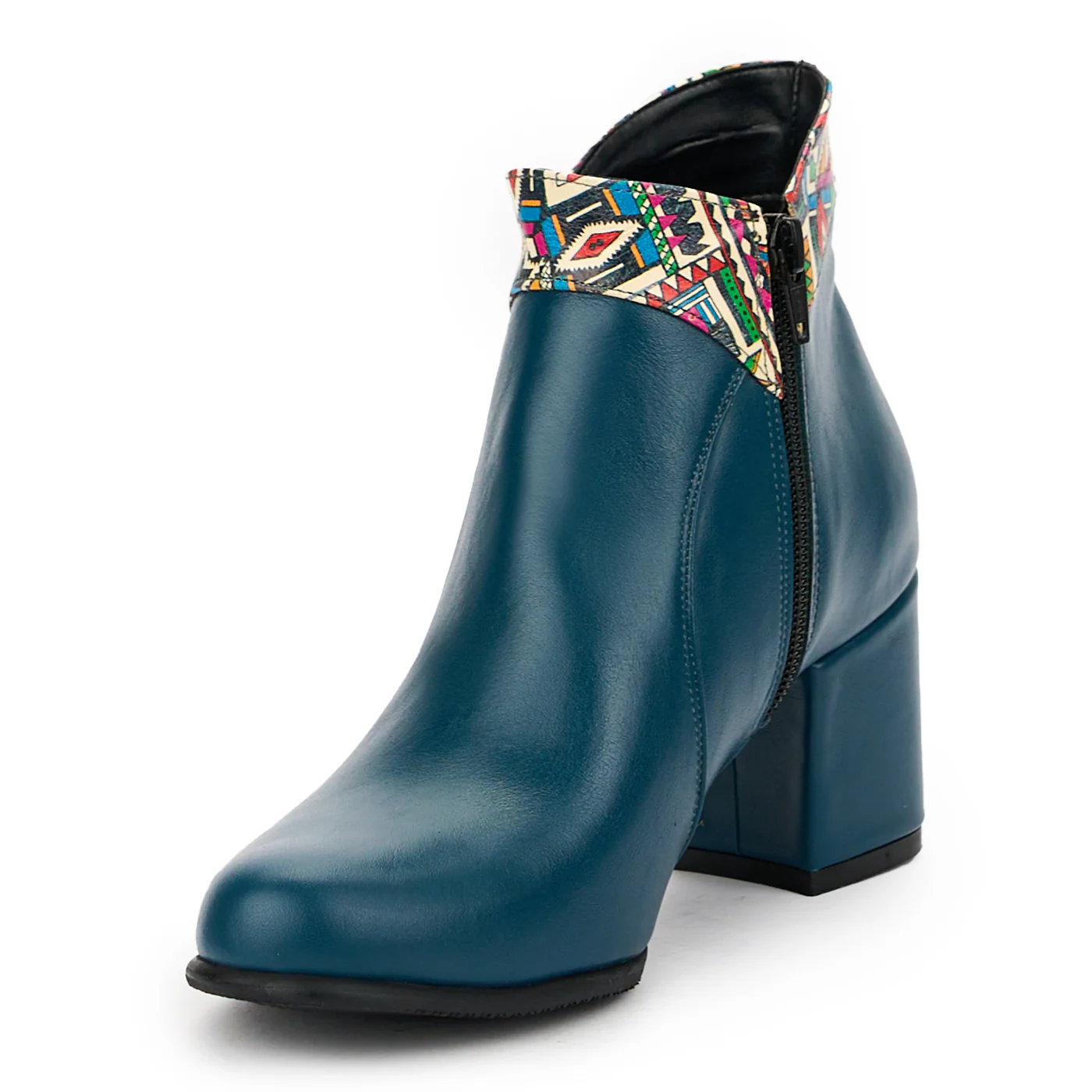 Botine dama din piele naturala turcoaz cu toc gros 7 cm 14852 - Image 3