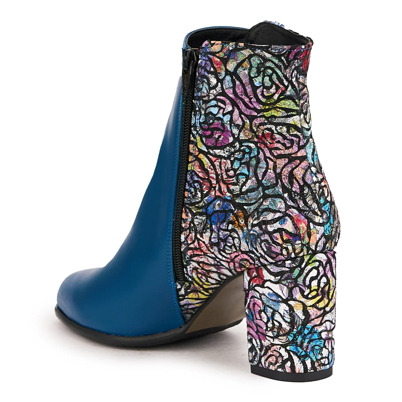 Botine dama din piele naturala turcoaz + multicolor cu toc gros 8 cm 16709 - Image 2