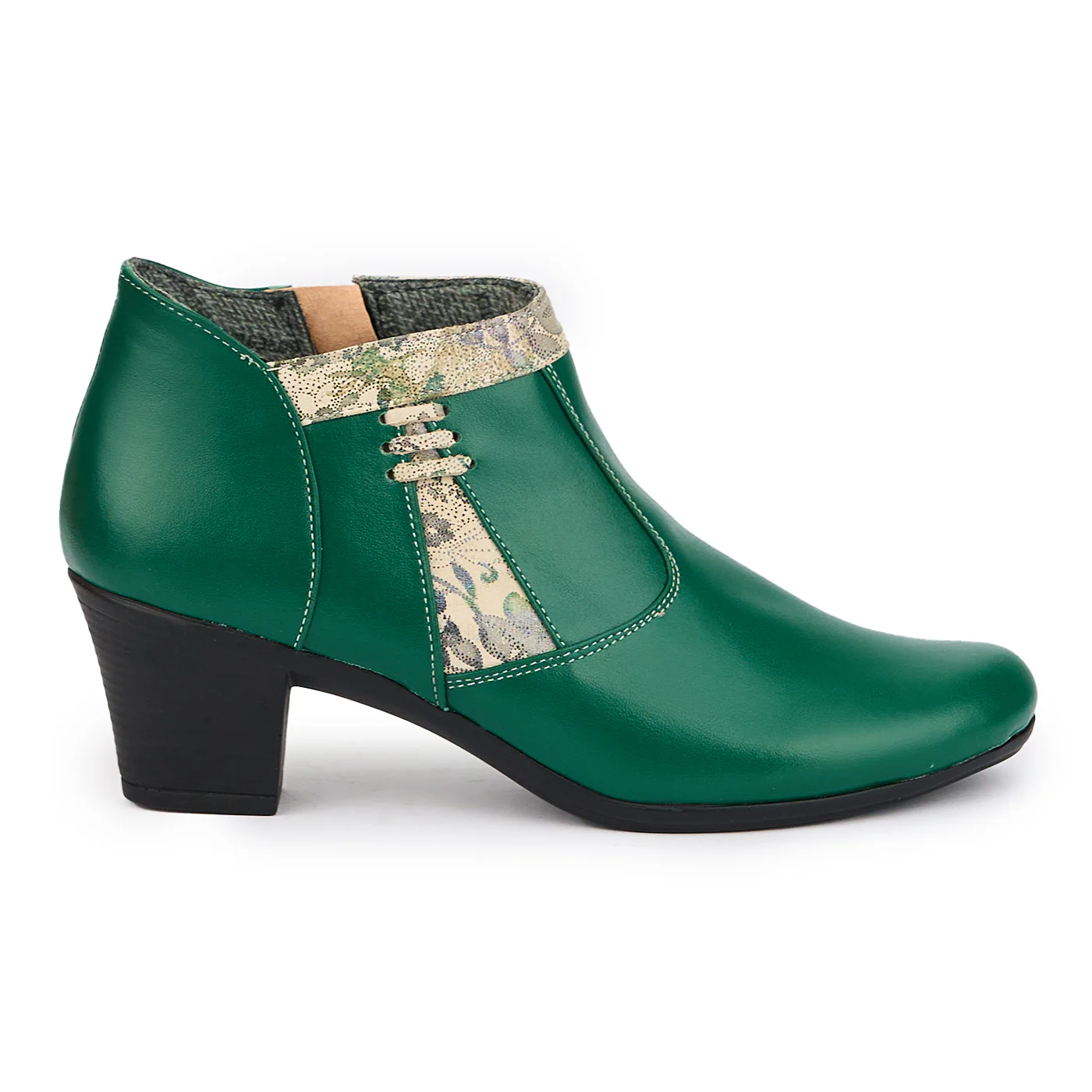 Botine dama din piele naturala verde cu toc 6 cm 15195