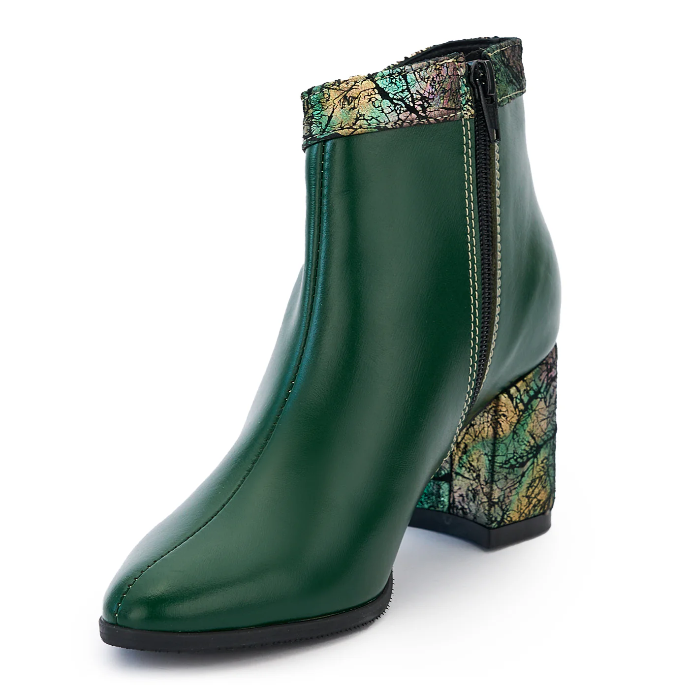 Botine dama din piele naturala verde cu toc gros 14207 - Image 3