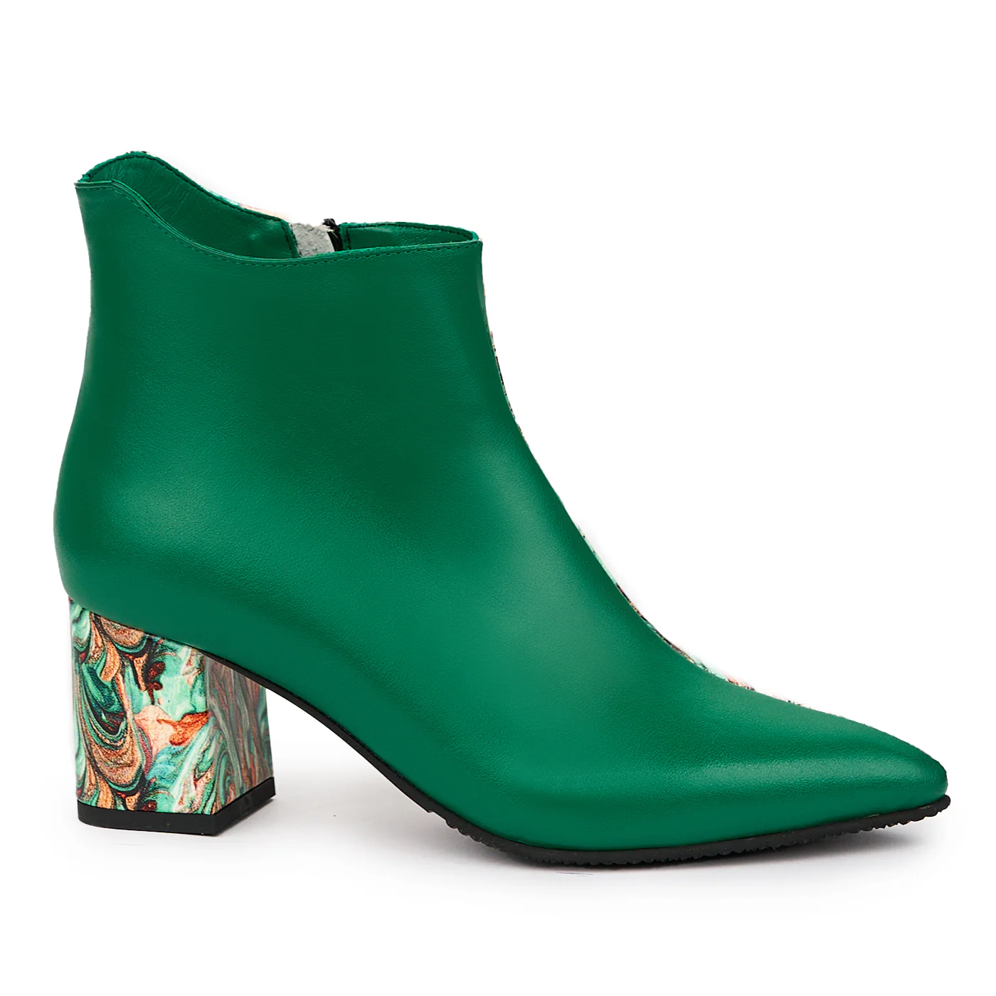 Botine dama din piele naturala verde cu toc gros 6.5 cm 14317