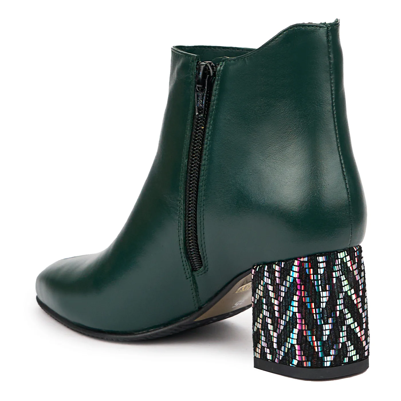 Botine dama din piele naturala verde cu toc gros 6.5 cm 14484 - Image 2