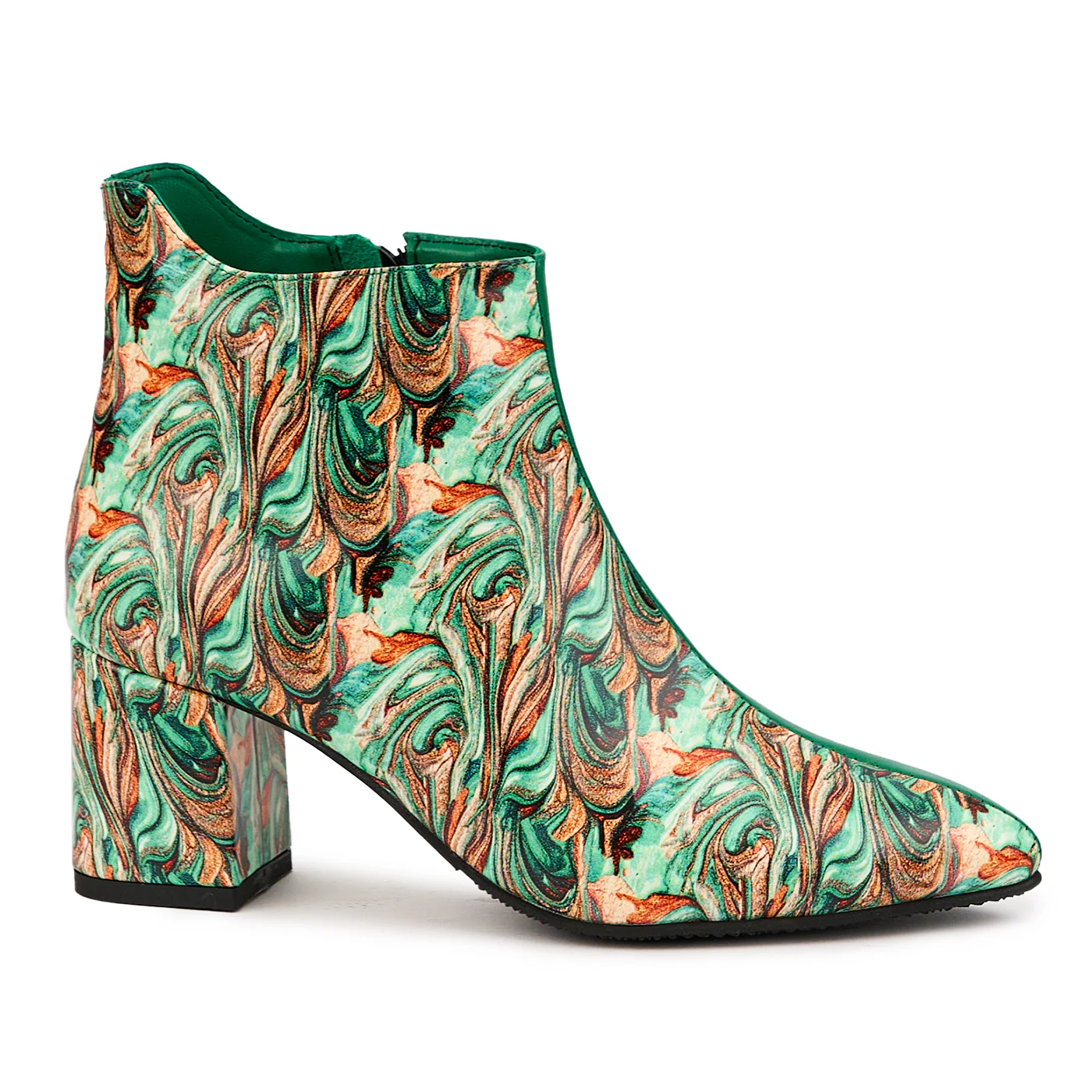 Botine dama din piele naturala verde cu toc gros 6.5 cm 14632