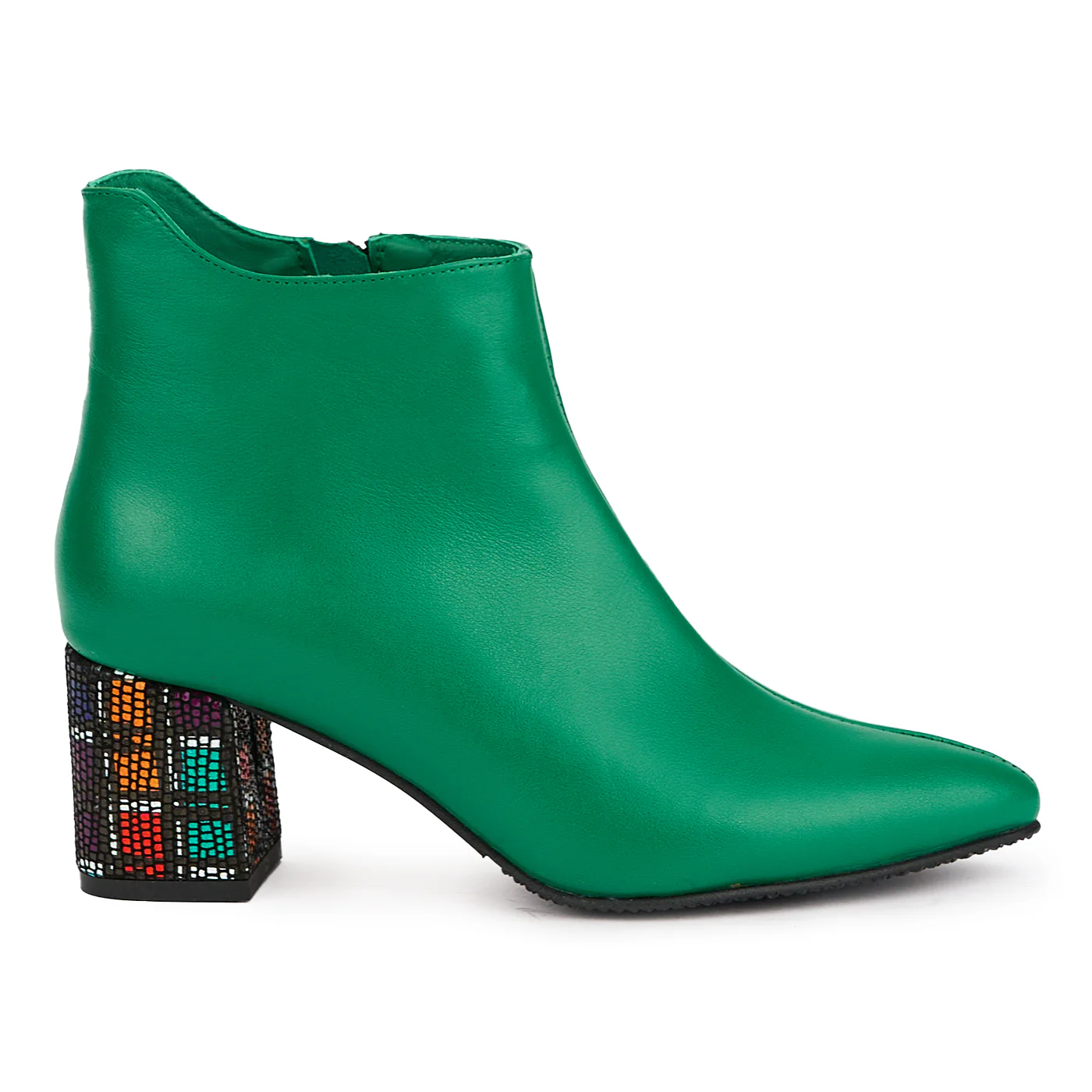 Botine dama din piele naturala verde cu toc gros 6.5 cm 16968