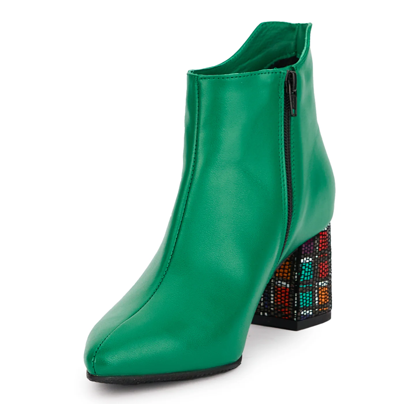 Botine dama din piele naturala verde cu toc gros 6.5 cm 16968 - Image 3