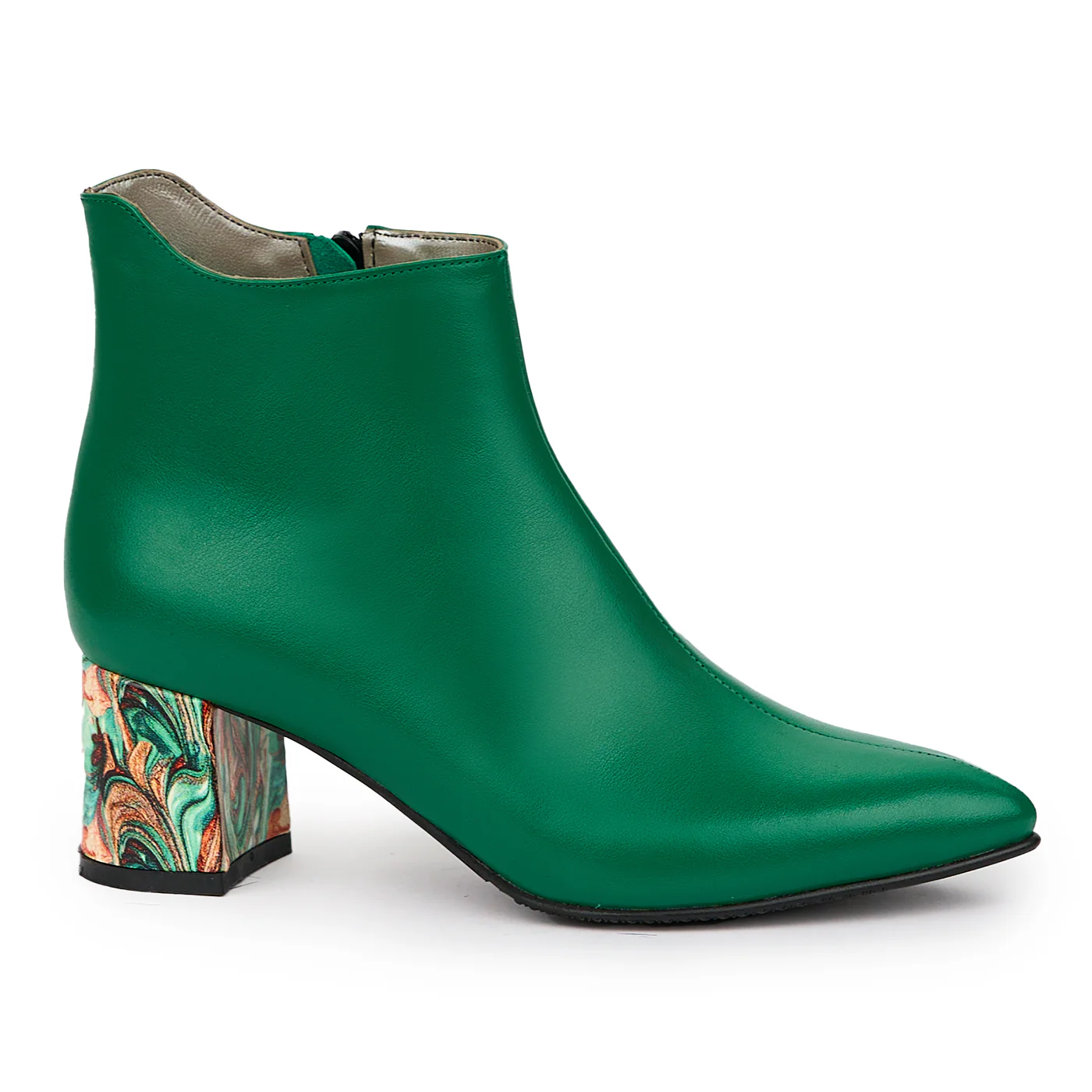 Botine dama din piele naturala verde cu toc gros 6 cm 14326