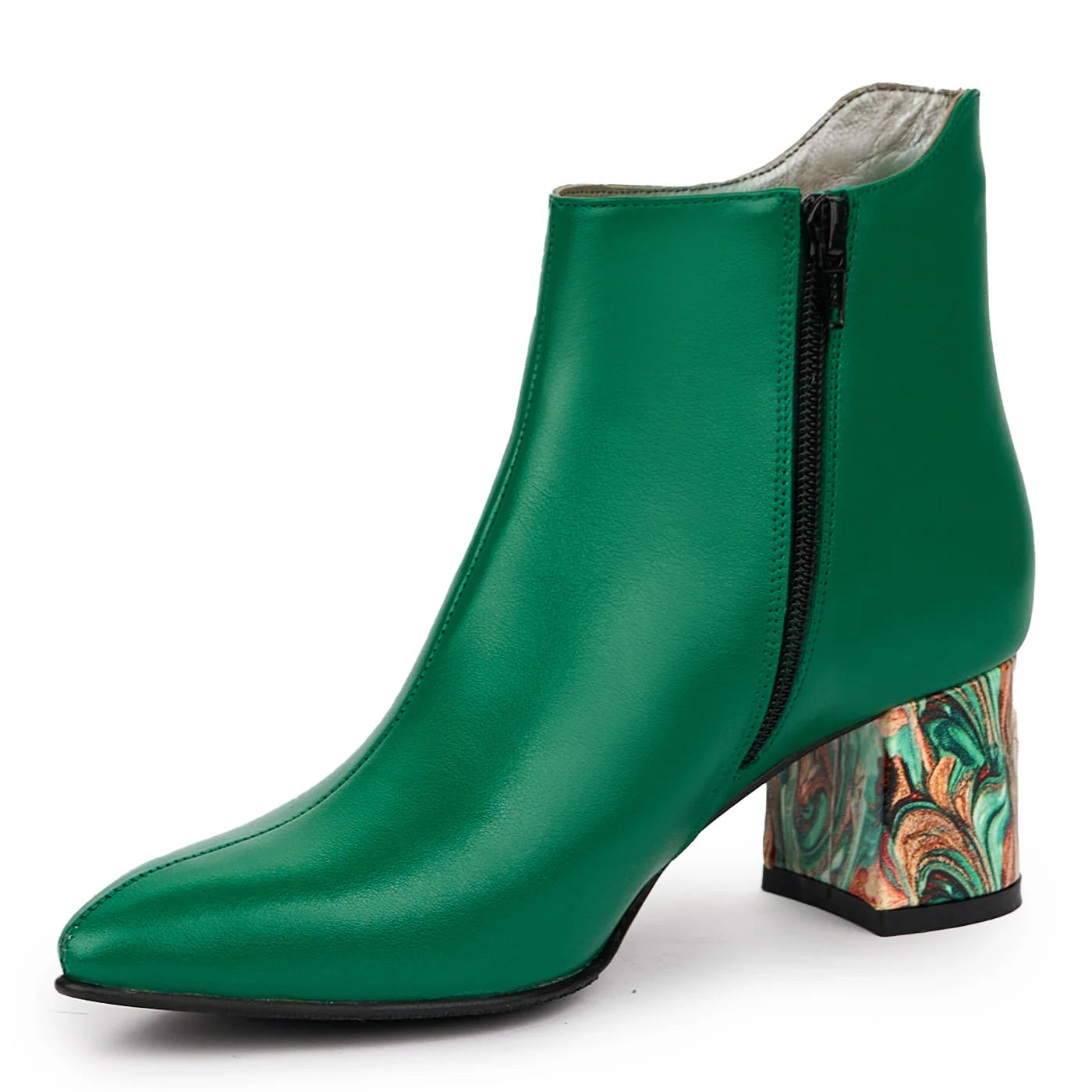 Botine dama din piele naturala verde cu toc gros 6 cm 14326 - Image 3