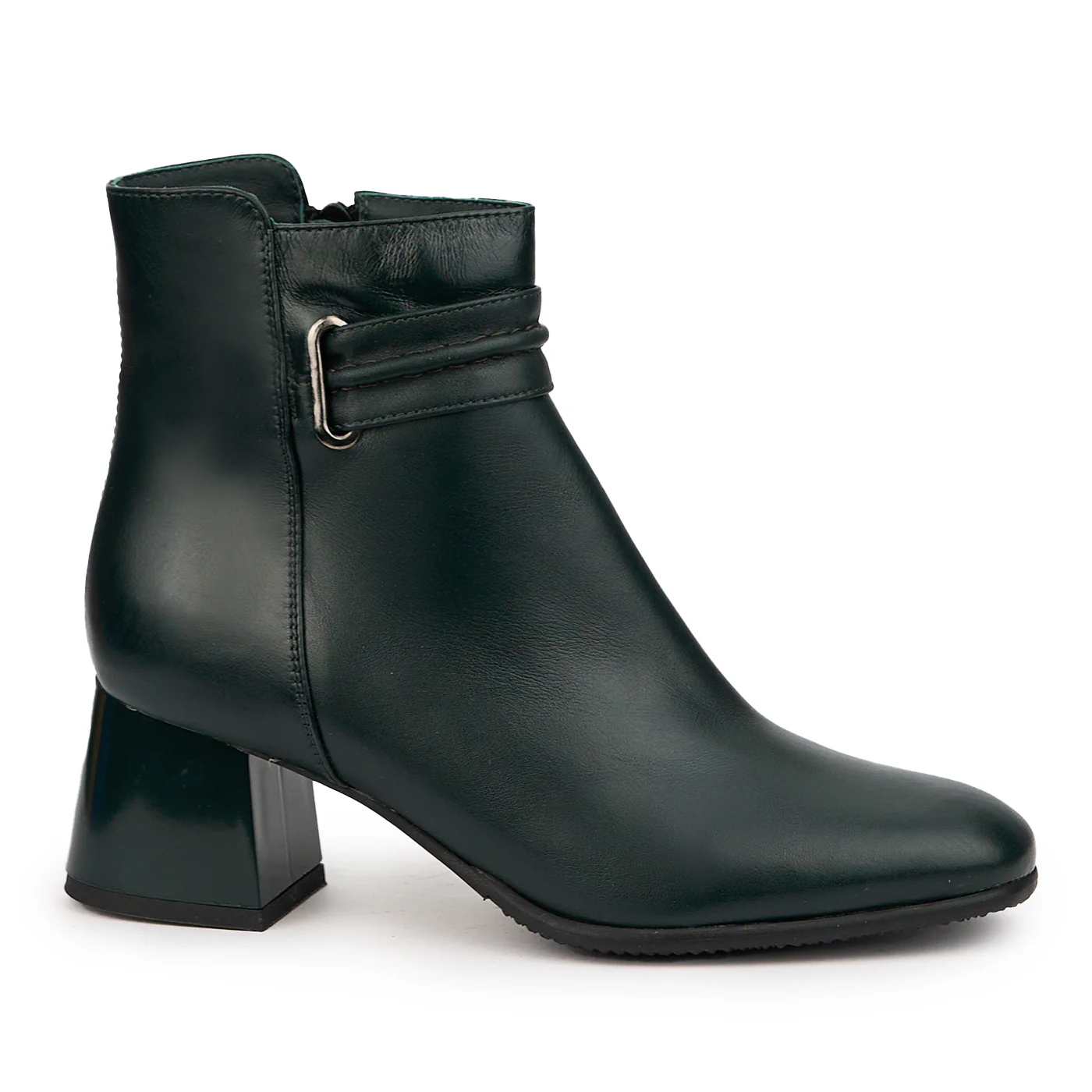 Botine dama din piele naturala verde cu toc gros 6 cm 14552